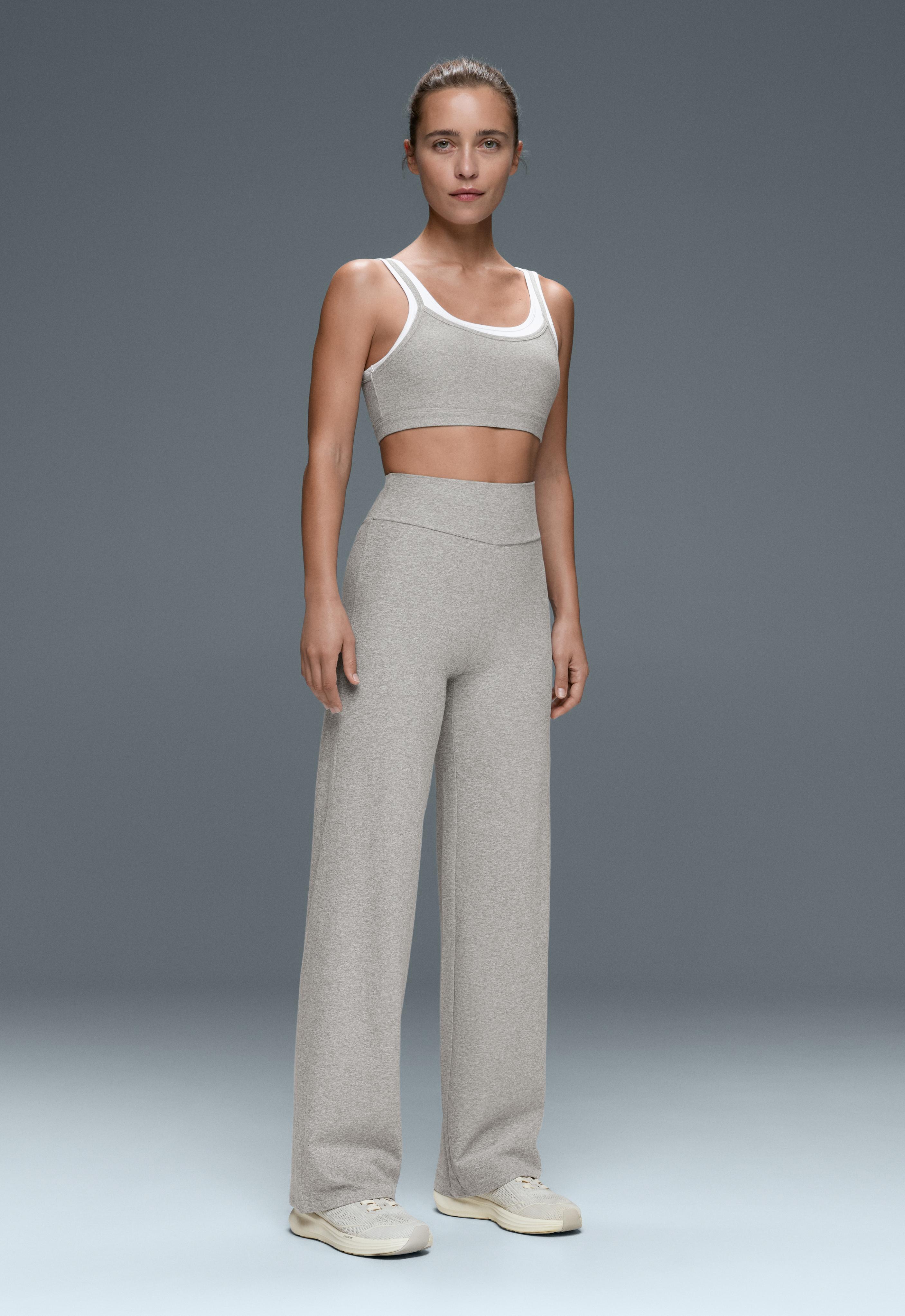 Comfortlux high-waisted straight-leg heathered trousers — GREY MELANGE
