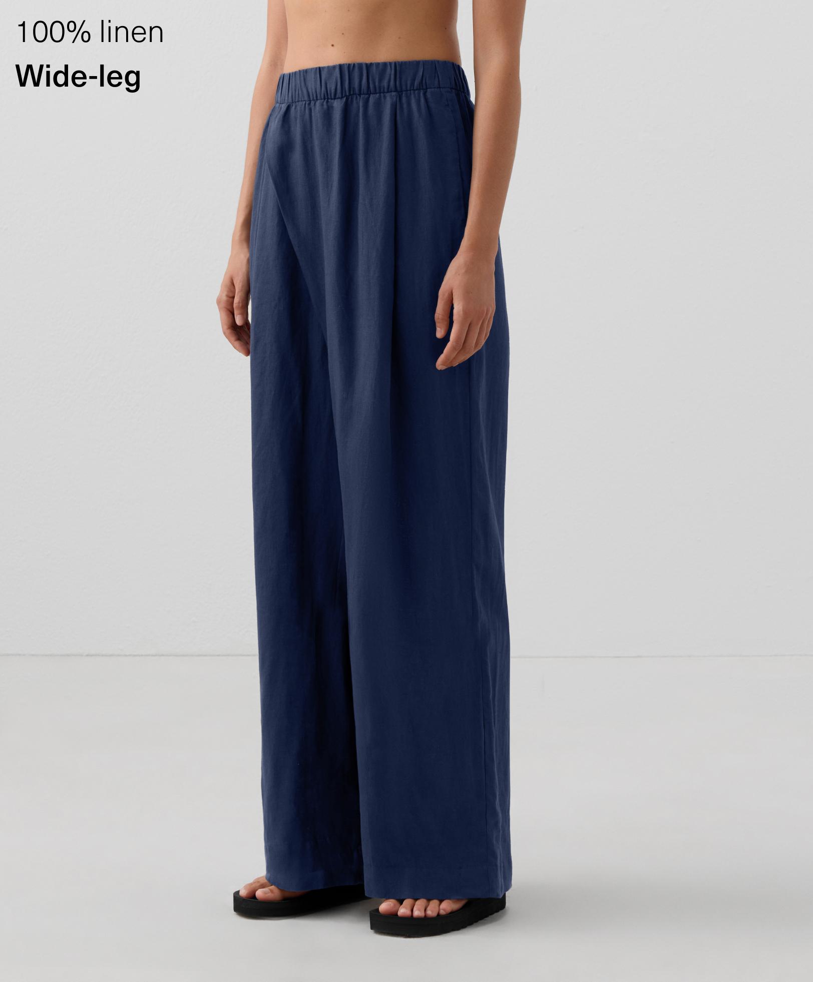100% linen wide straight-leg trousers with crossover front - Sale