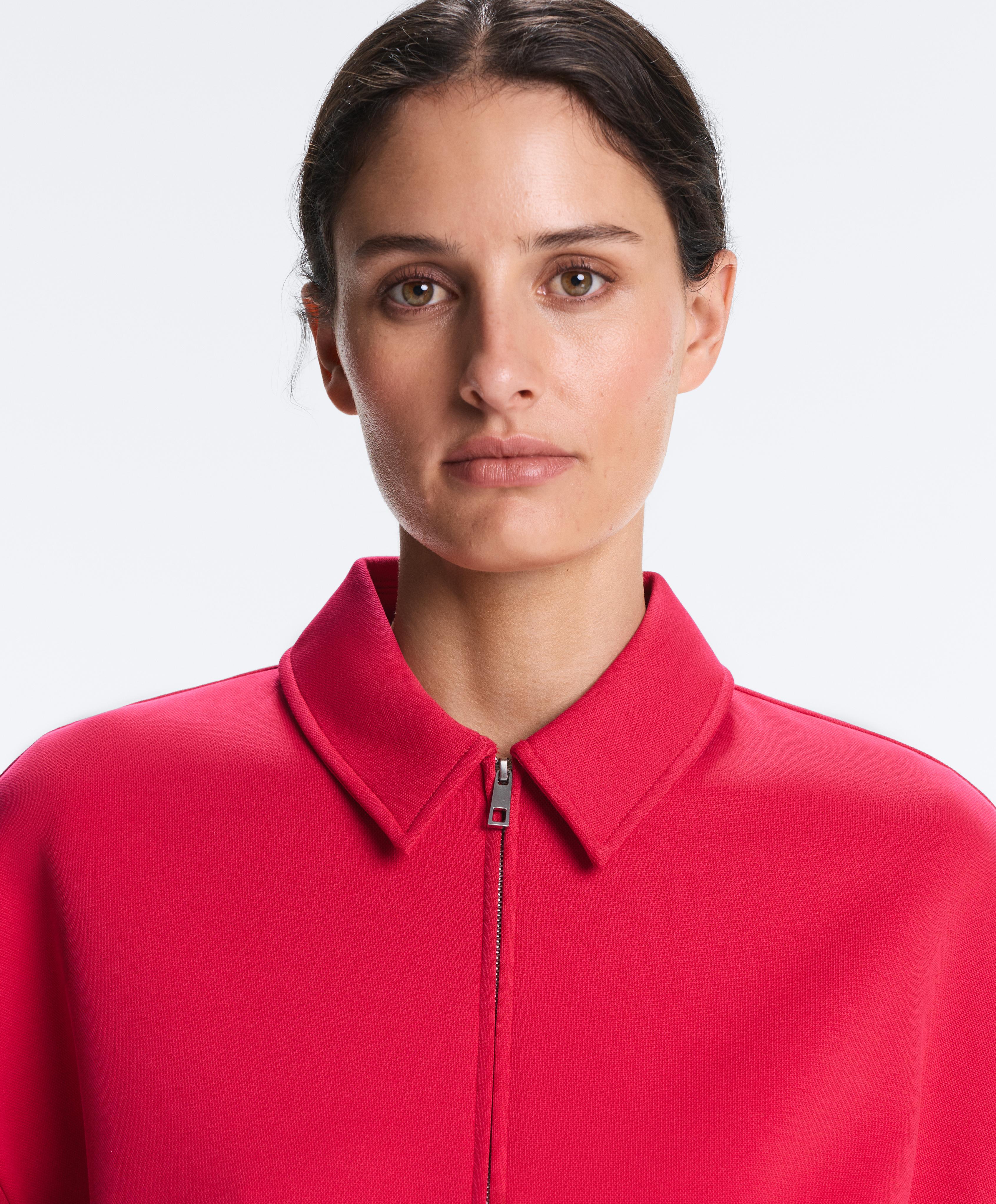 Polo collar piqué jacket with cotton — RED