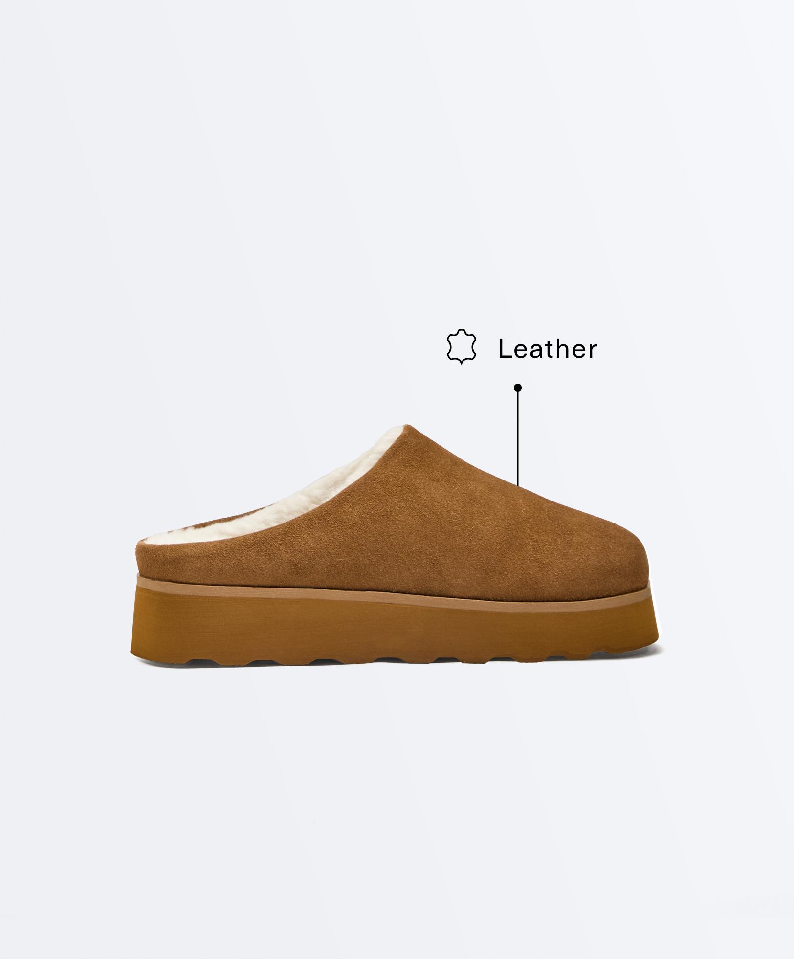 Faux-fur split-leather mules — LEATHER