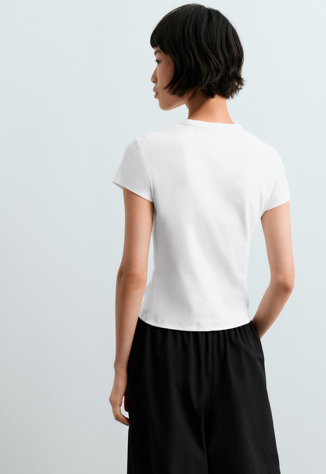 Fitted short-sleeved cotton blend rib T-shirt — WHITE 