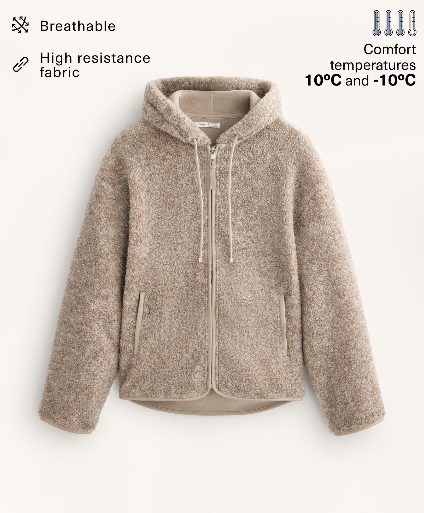 Faux-shearling hooded jacket — MINK MELANGE