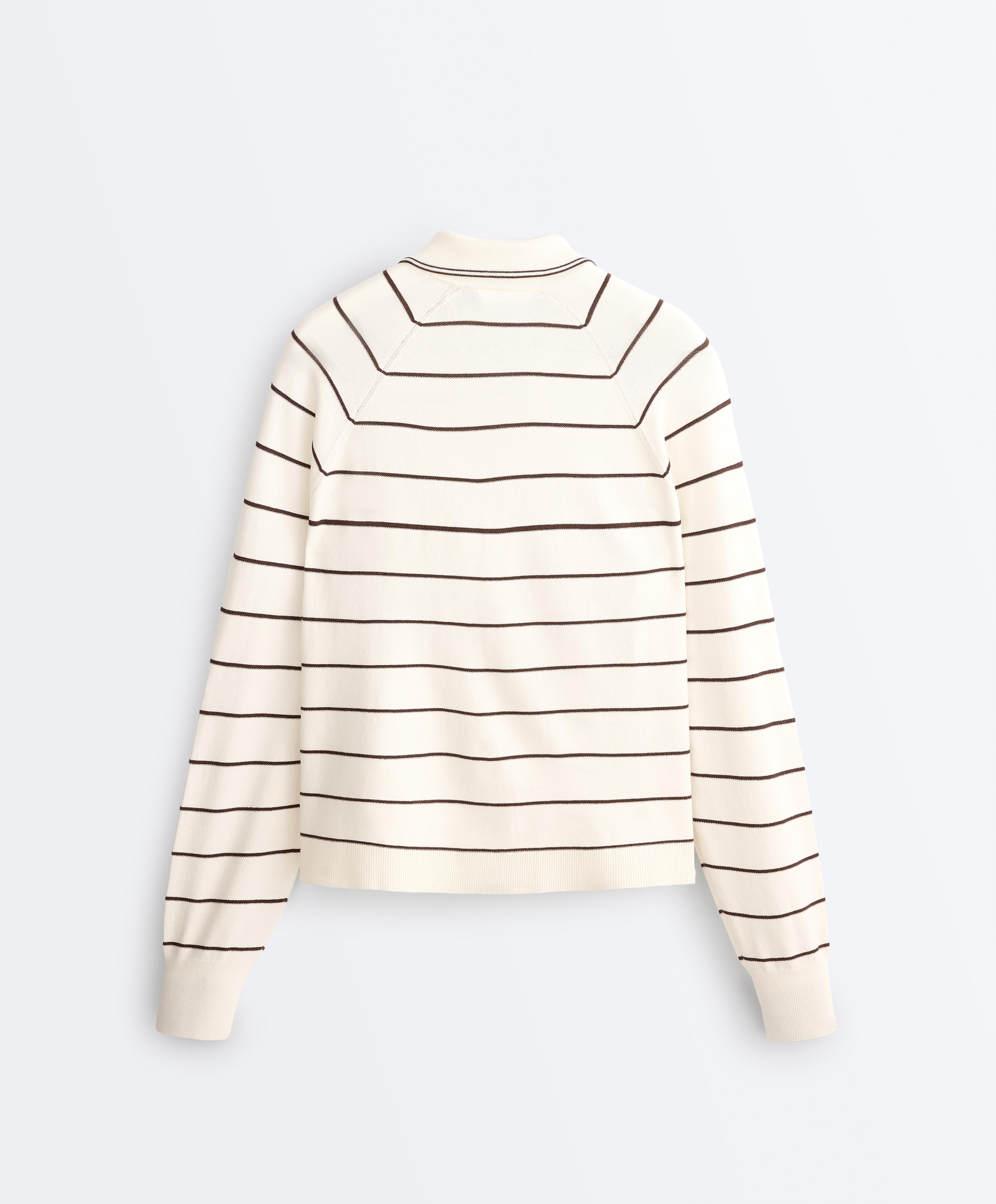 Striped long-sleeve polo shirt — PALE ECRU