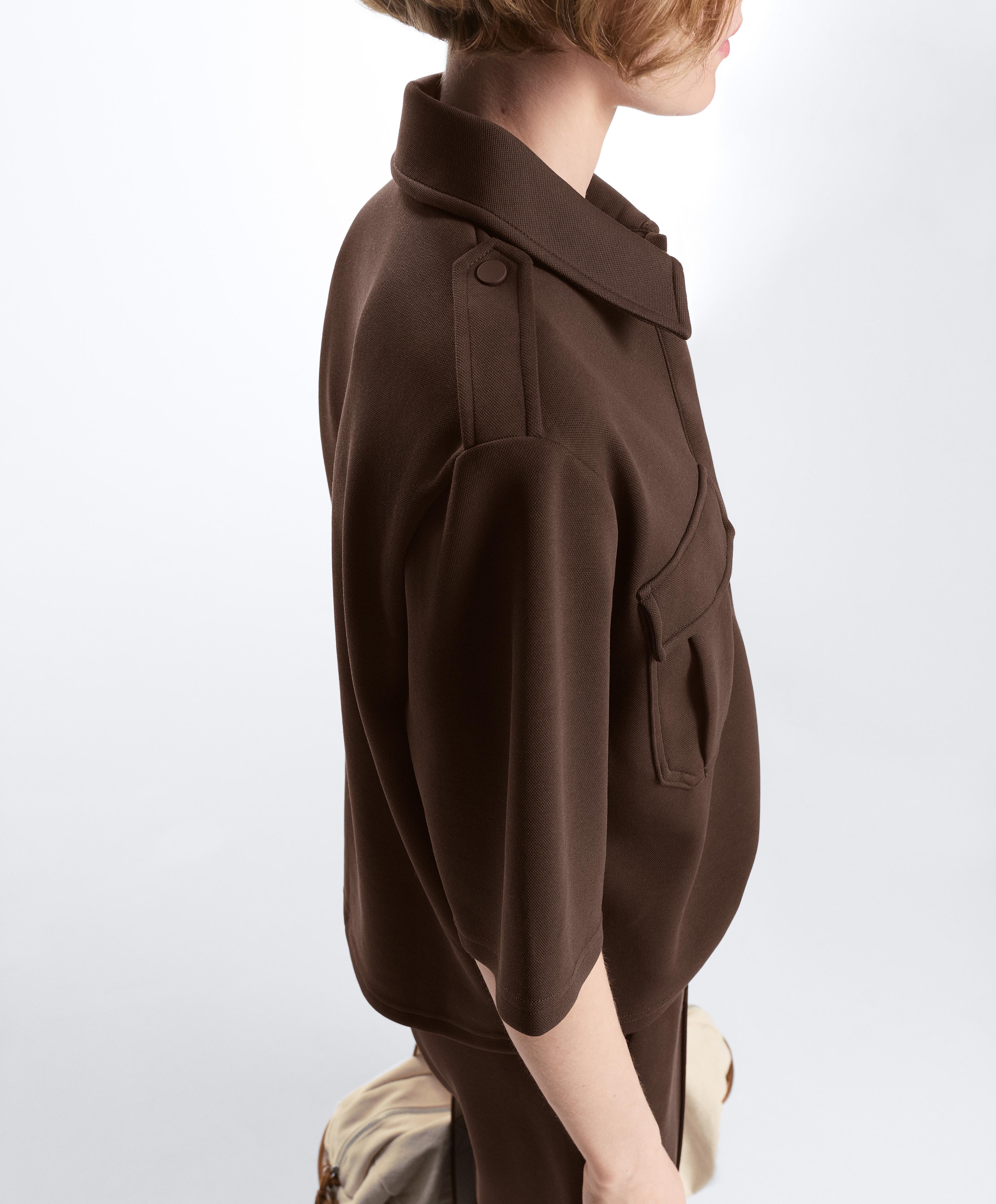 Utility short-sleeve sweatshirt with cotton piqué — DARK BROWN