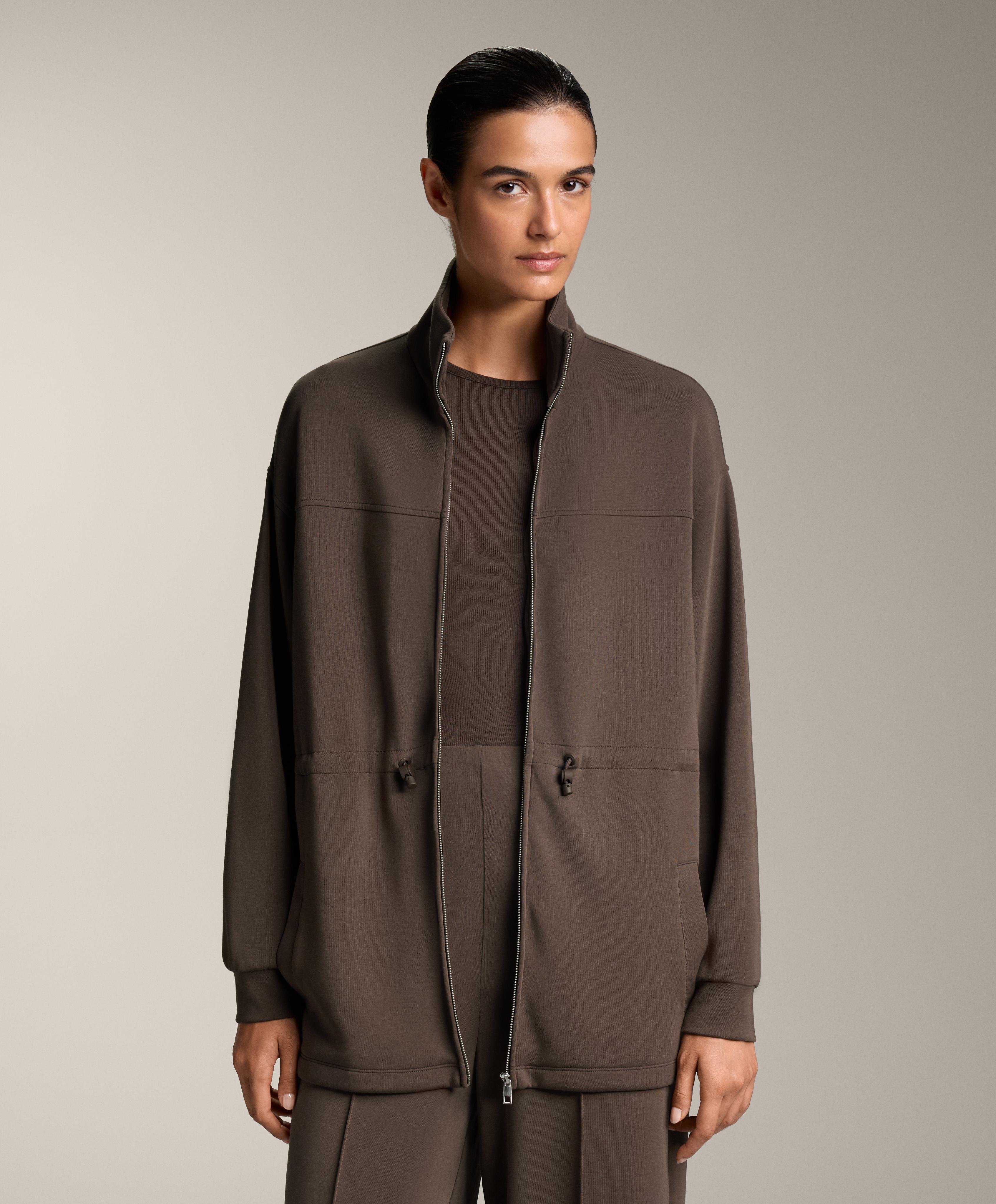 Long soft-touch high-neck jacket with adjustable waist and modal - Sale