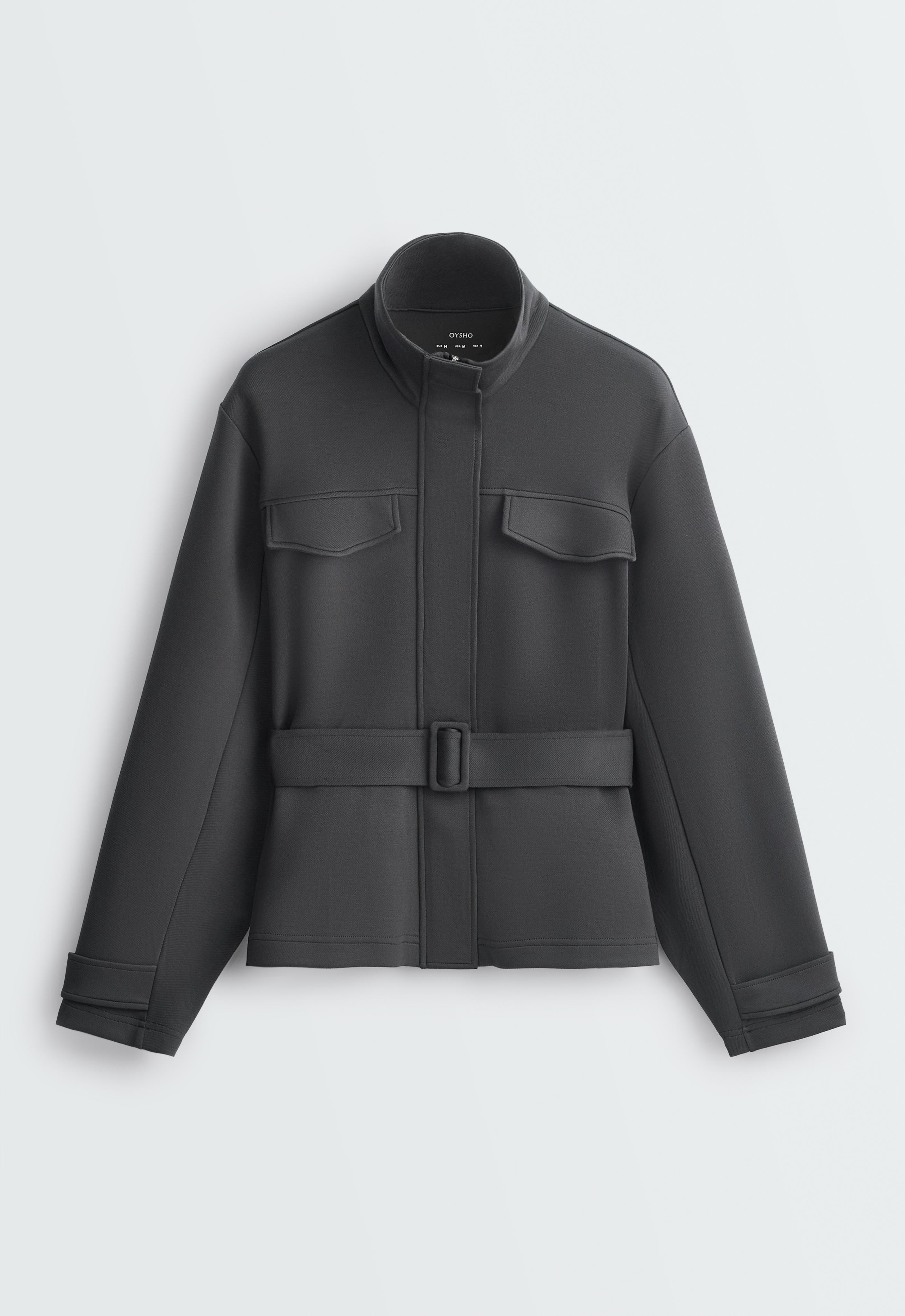 Belted jacket with pockets — DARK ANTHRACITE