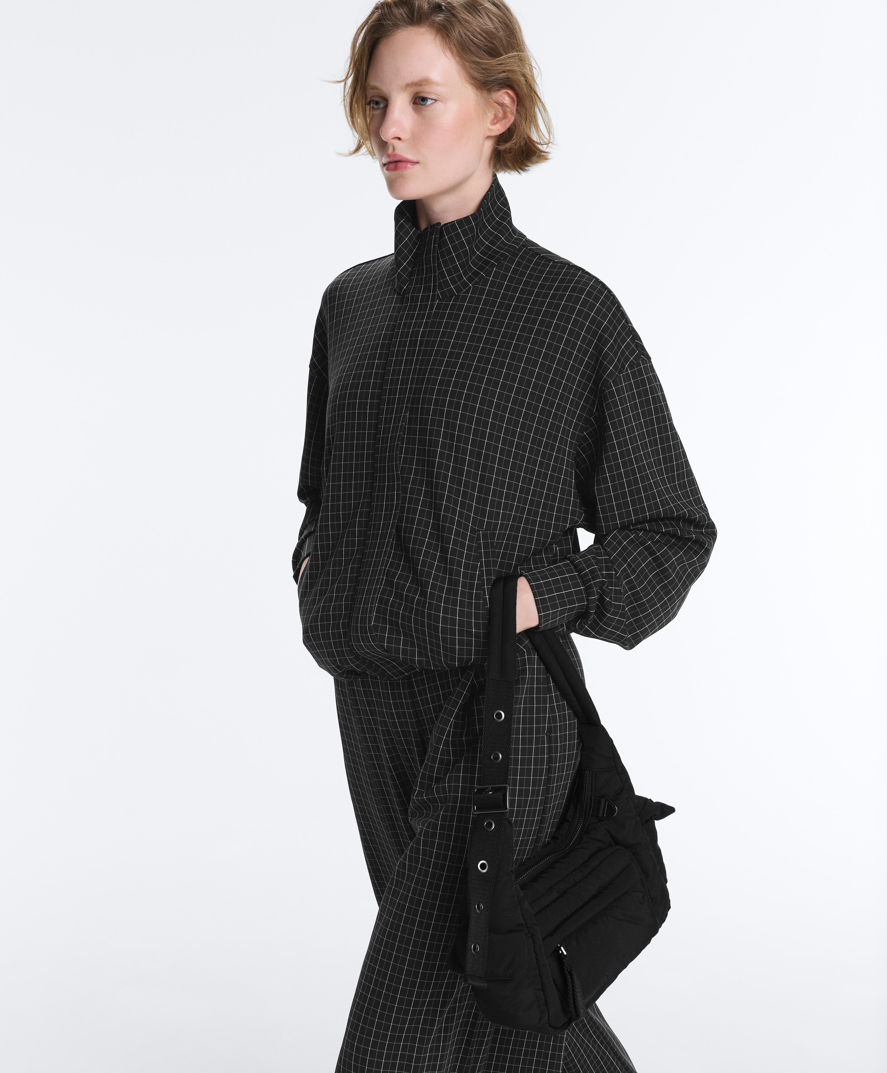 Check high neck jacket — BLACK