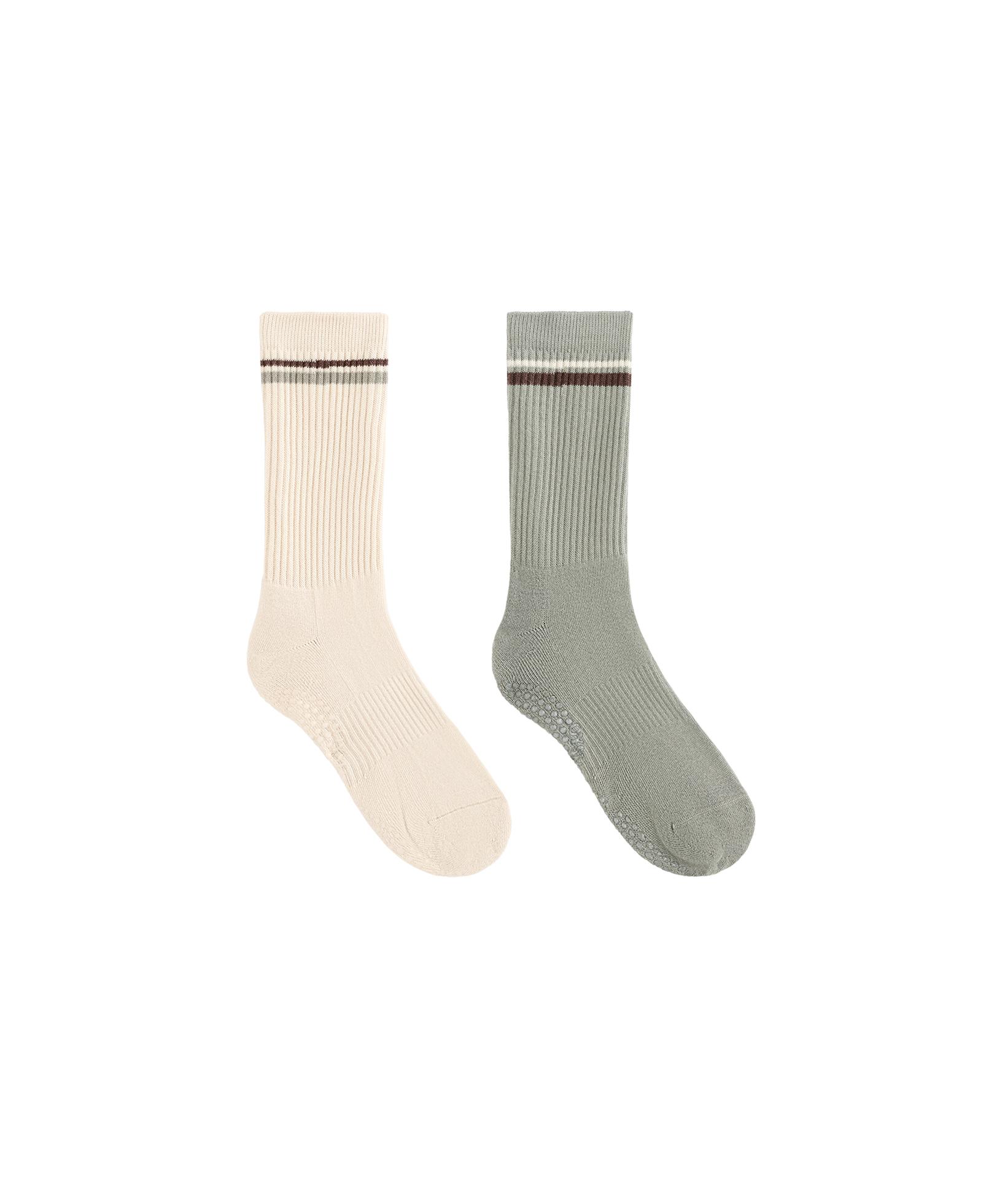 2 pairs of Classic cotton blend yoga and Pilates socks — SOFT AQUA GREEN