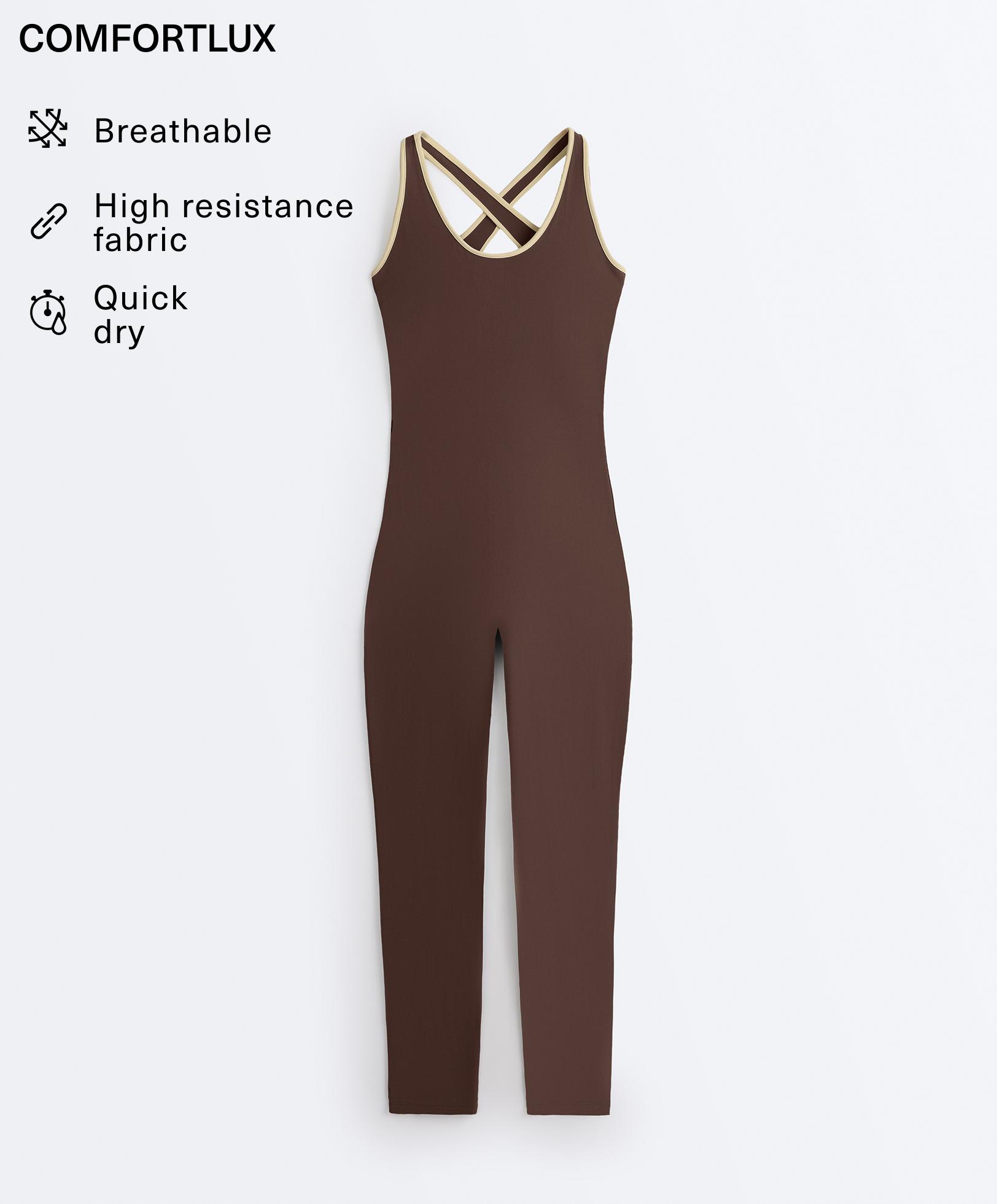 Comfortlux Piping long jumpsuit — BROWN