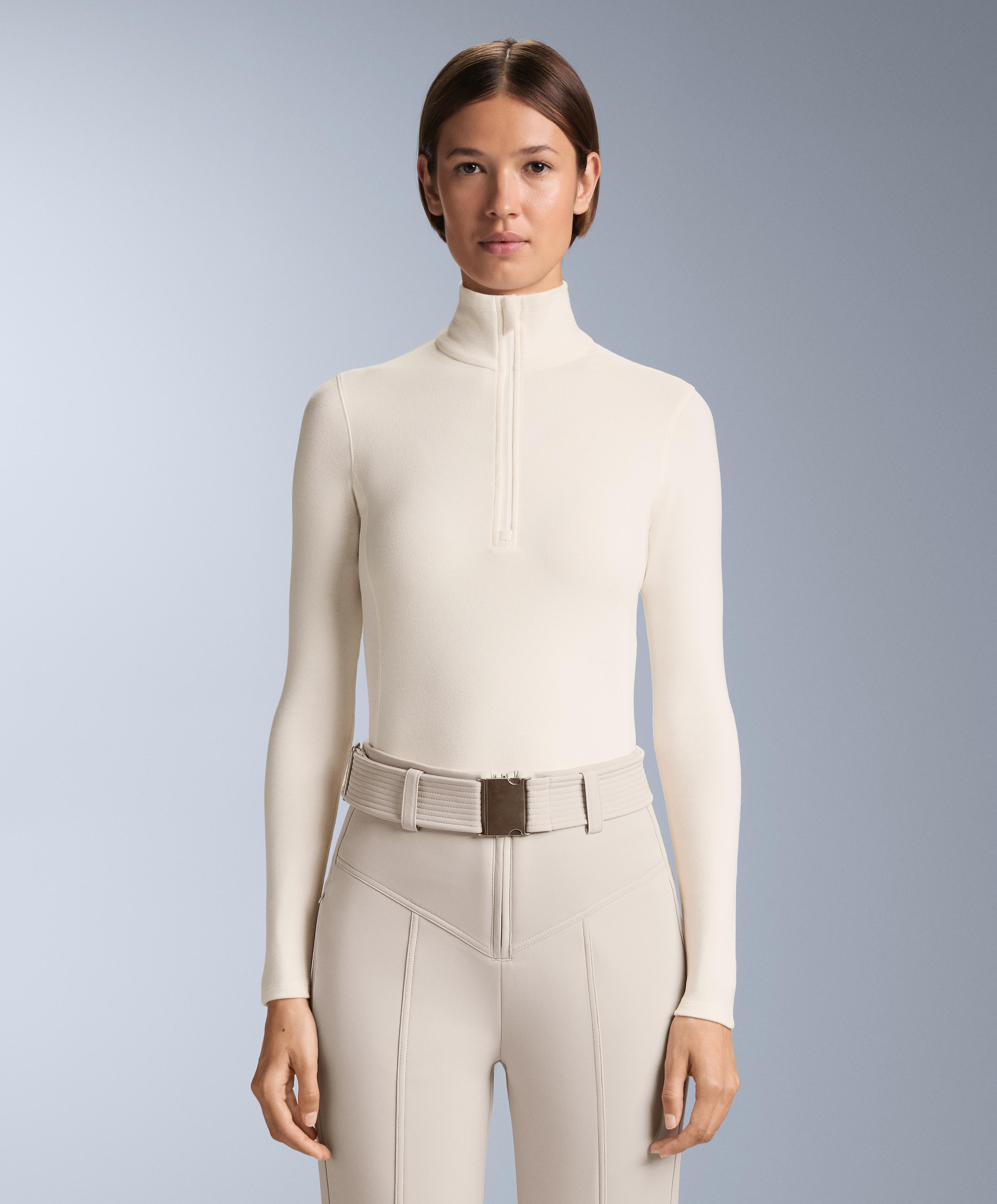 Half-zip polar thermal base layer T-shirt — PALE ECRU