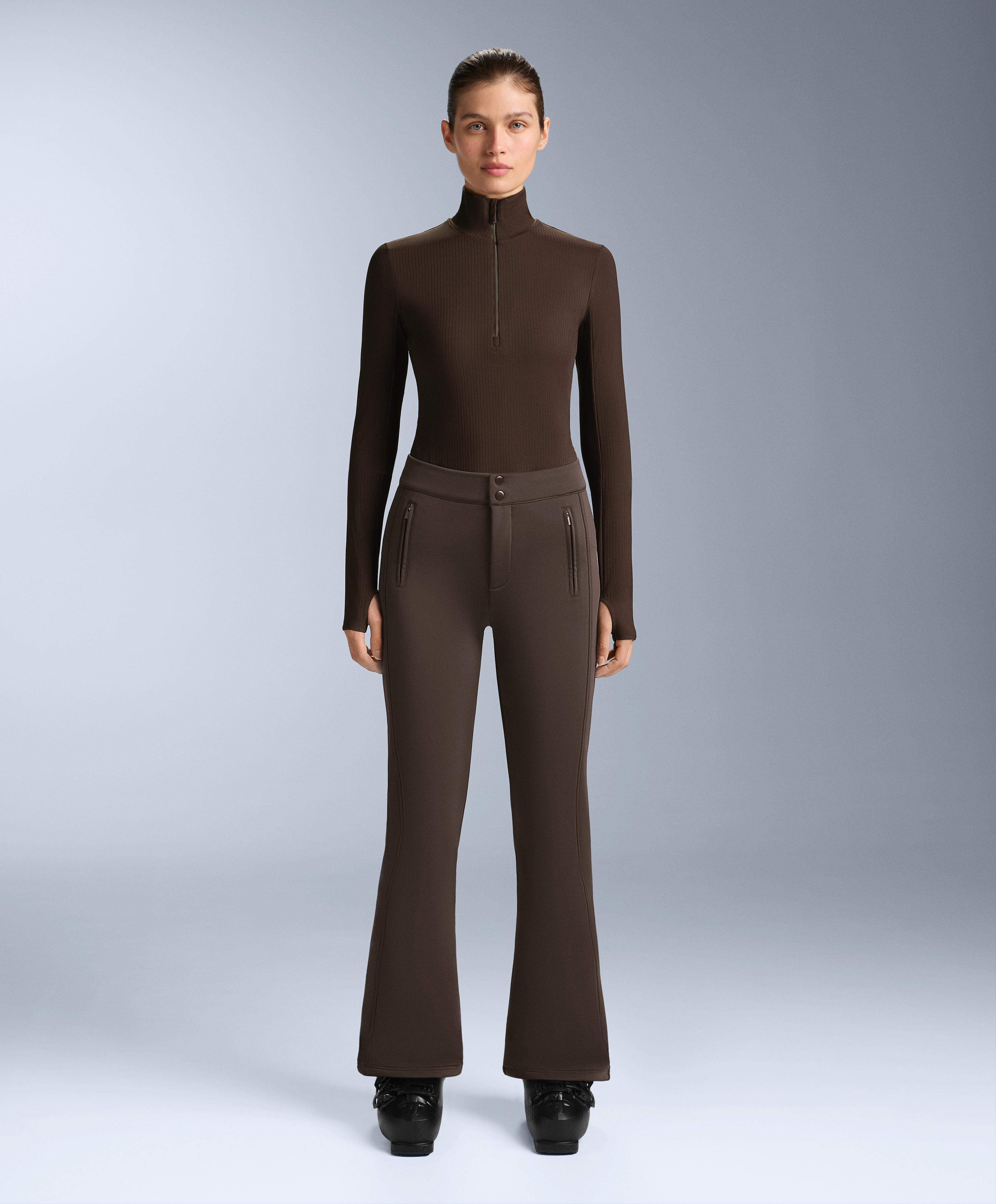 Thermal base layer rib T-shirt — DARK REDDISH‑BROWN