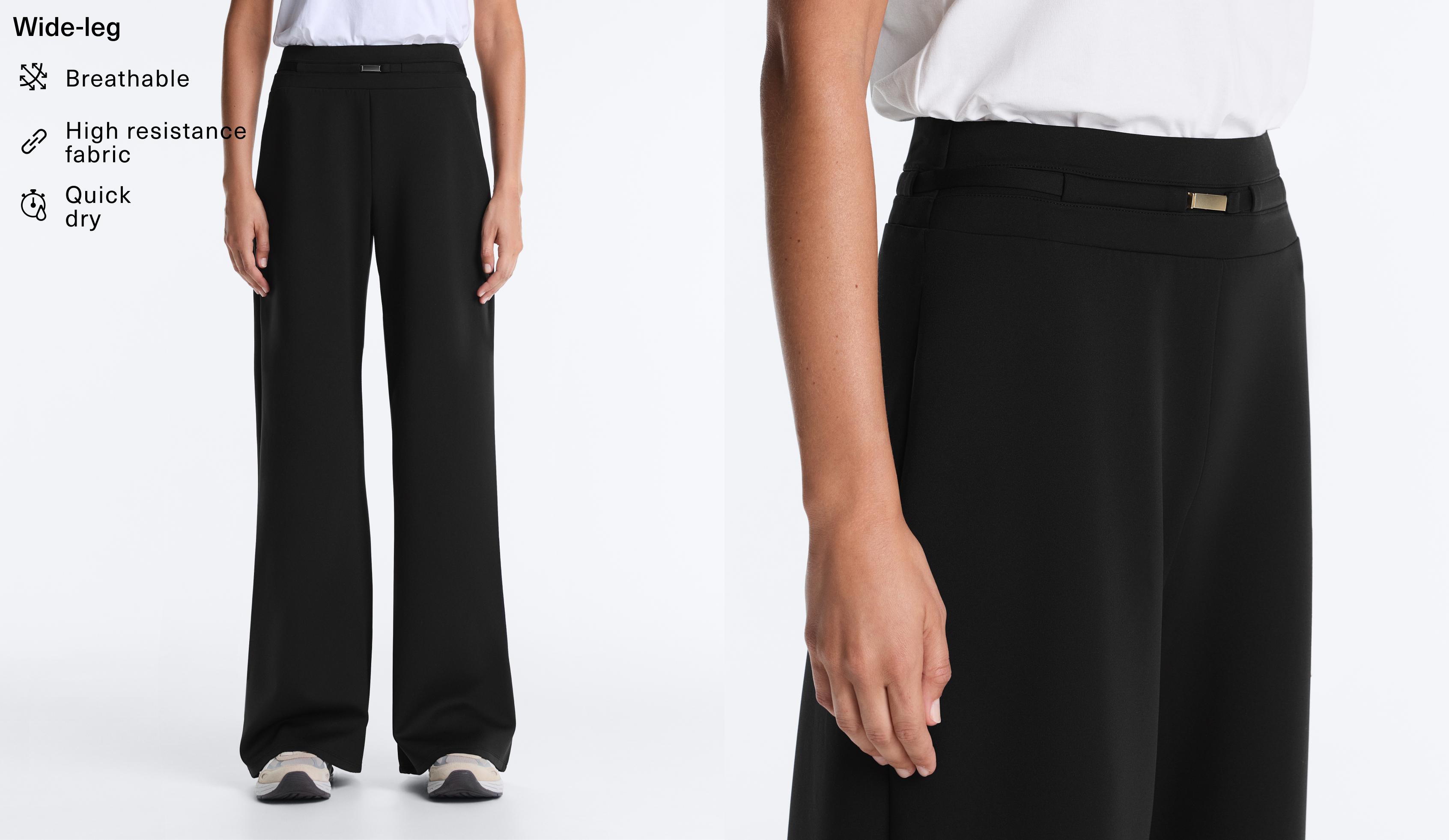 Neoprene-effect wide-leg trousers — BLACK