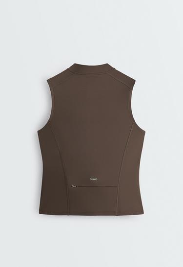 Sleeveless zip T-shirt — BROWN 7