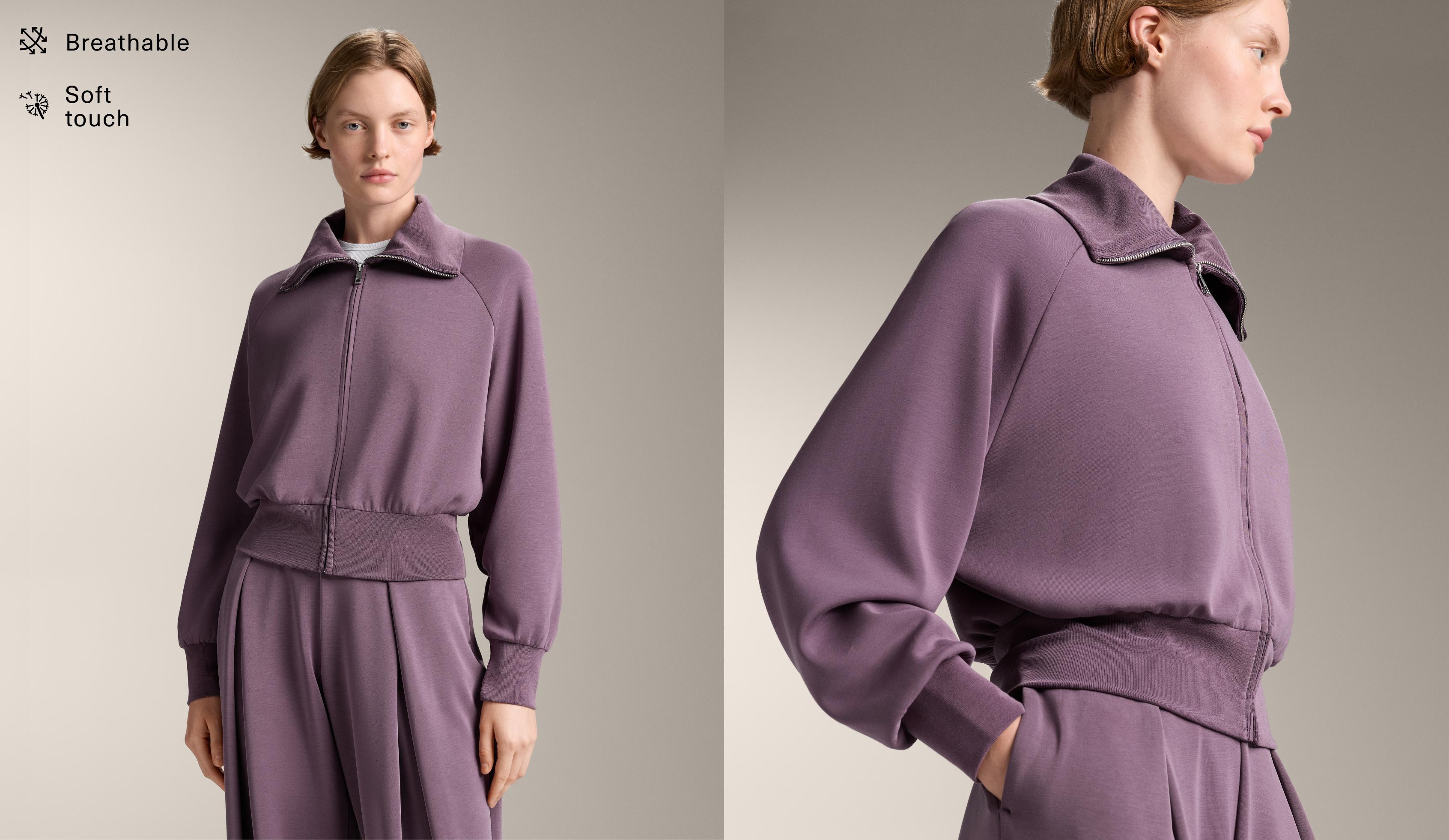 High-neck jacket with fitted waist and soft-touch modal