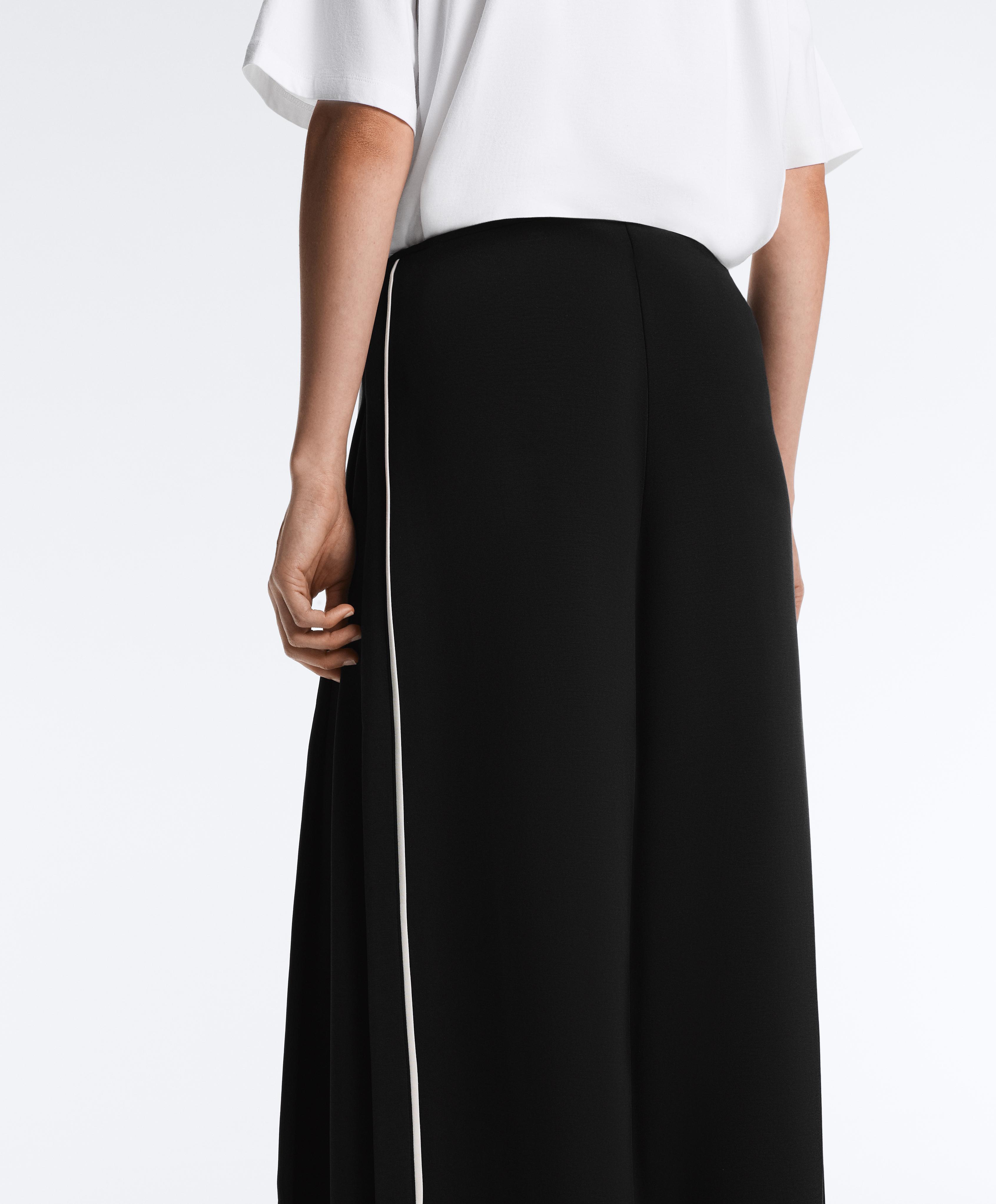 Soft-touch modal wide-leg trousers with contrast piping — BLACK