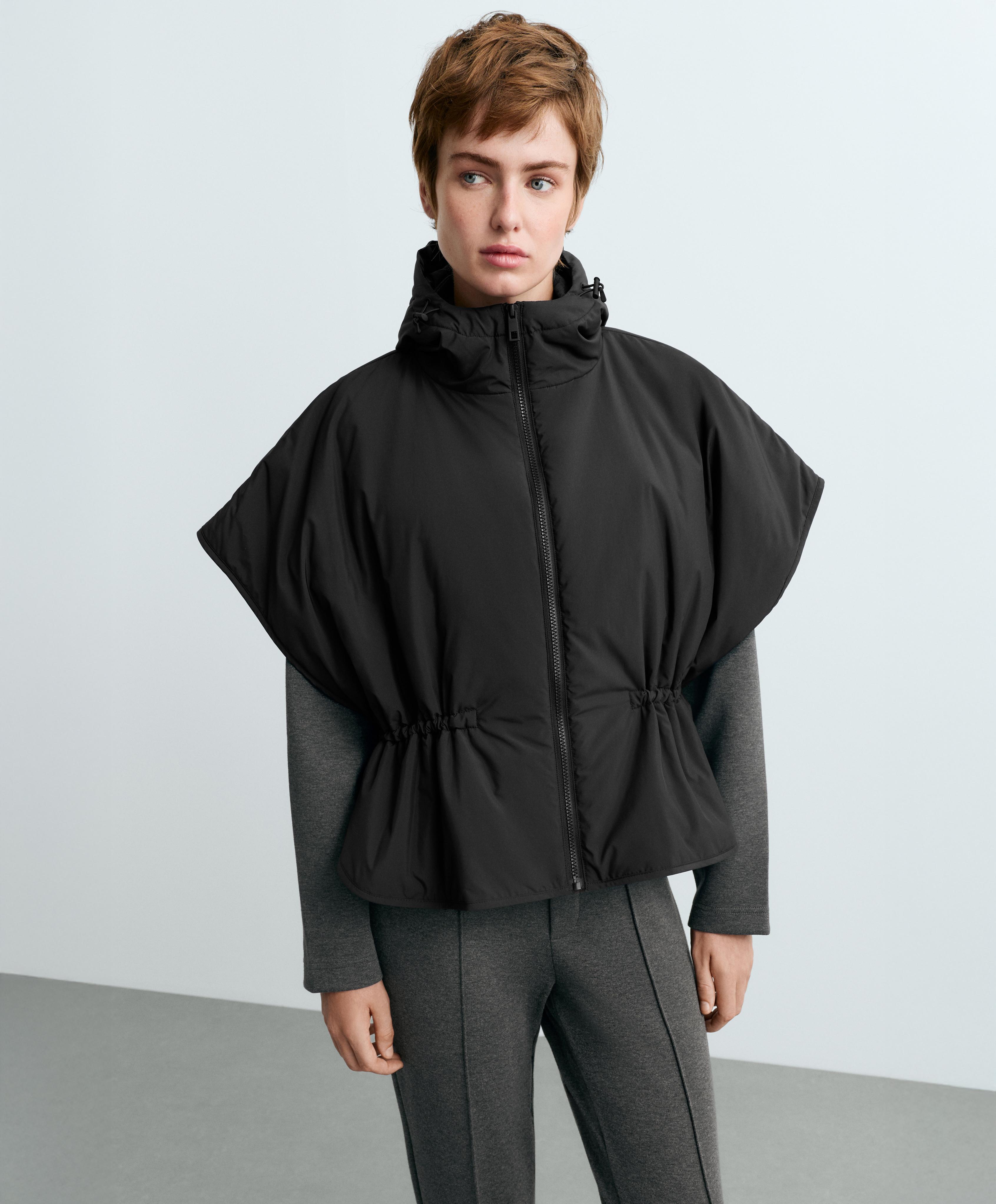 Cape-style padded gilet — BLACK
