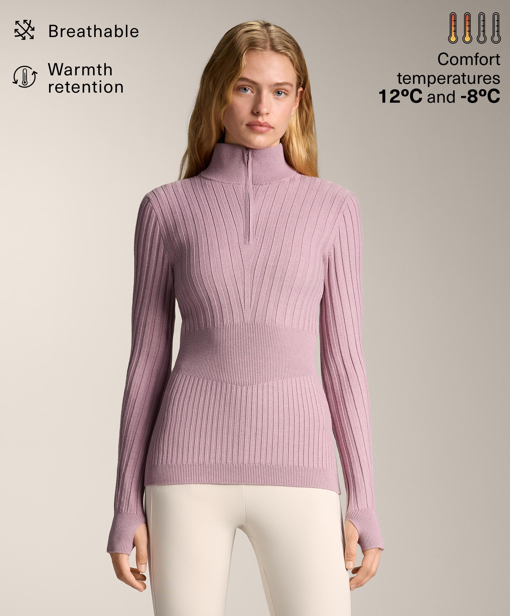 تيشيرت حراري بطبقة أساسية محاكة مضلعة بياقة مدببة - تنزيلات