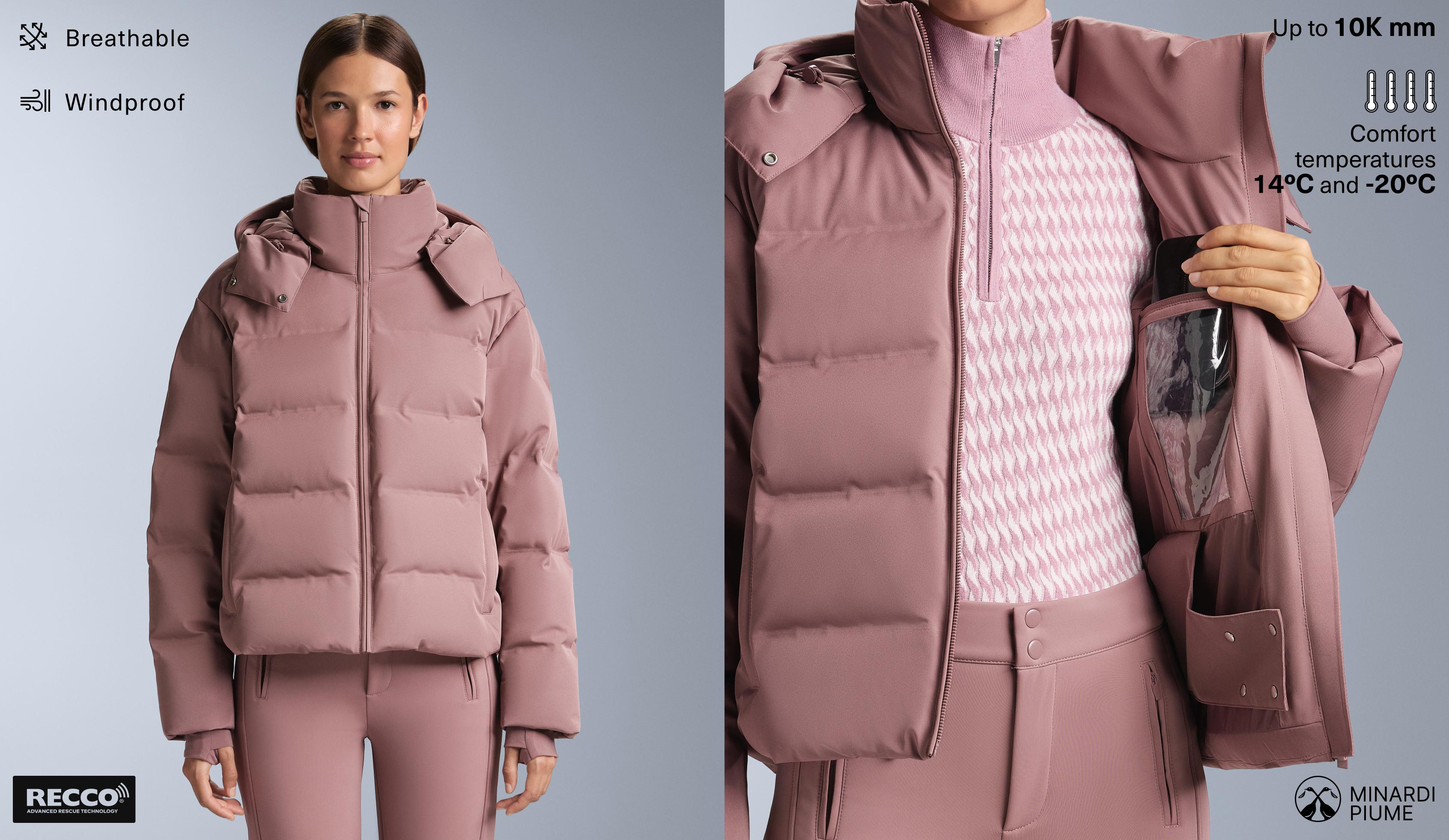 MINARDI PIUME SKI water-resistant 80% down and 20% feather jacket — PINK-MAUVE