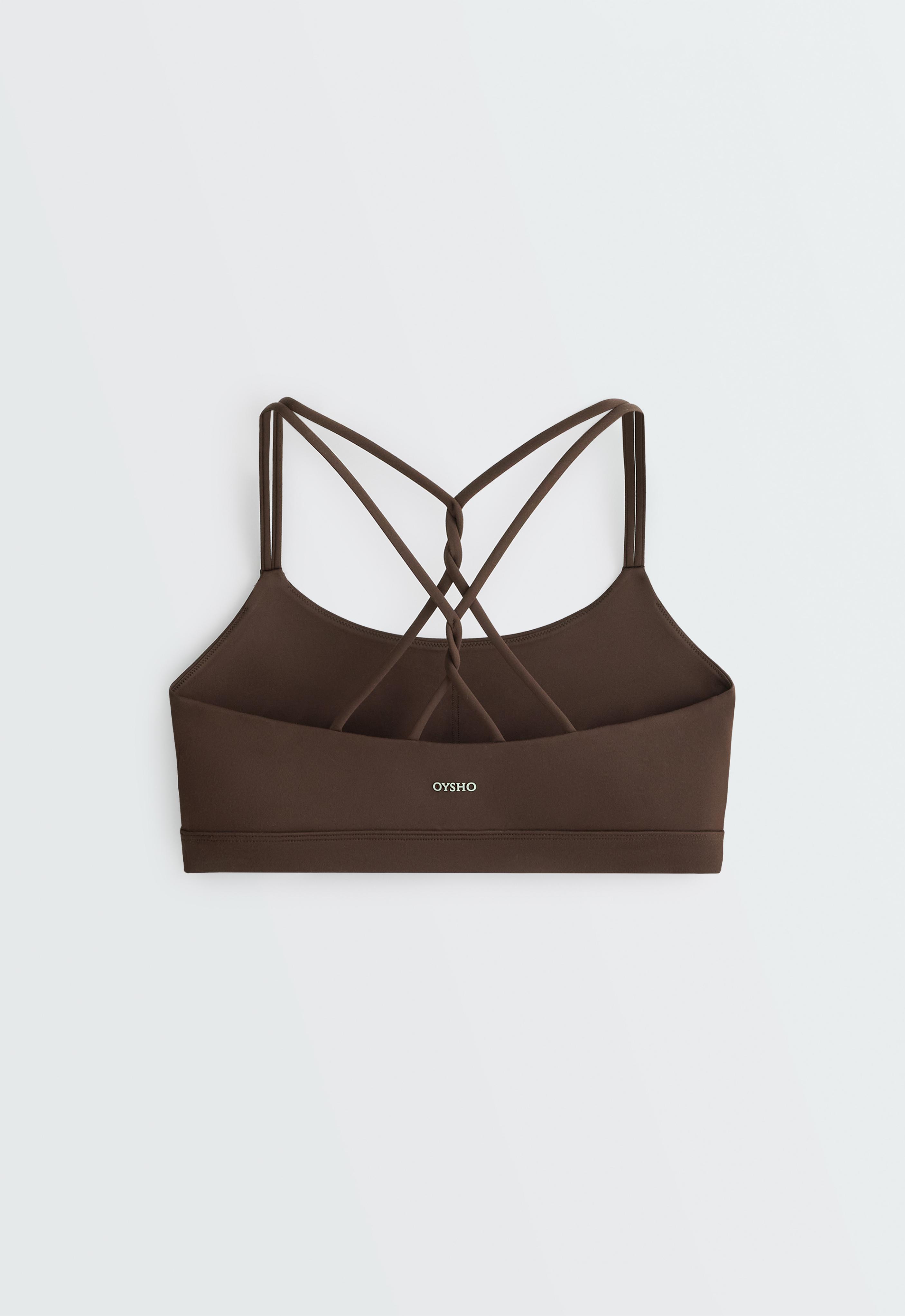 Comfortlux low-support crossover strap sports bra — DARK BROWN