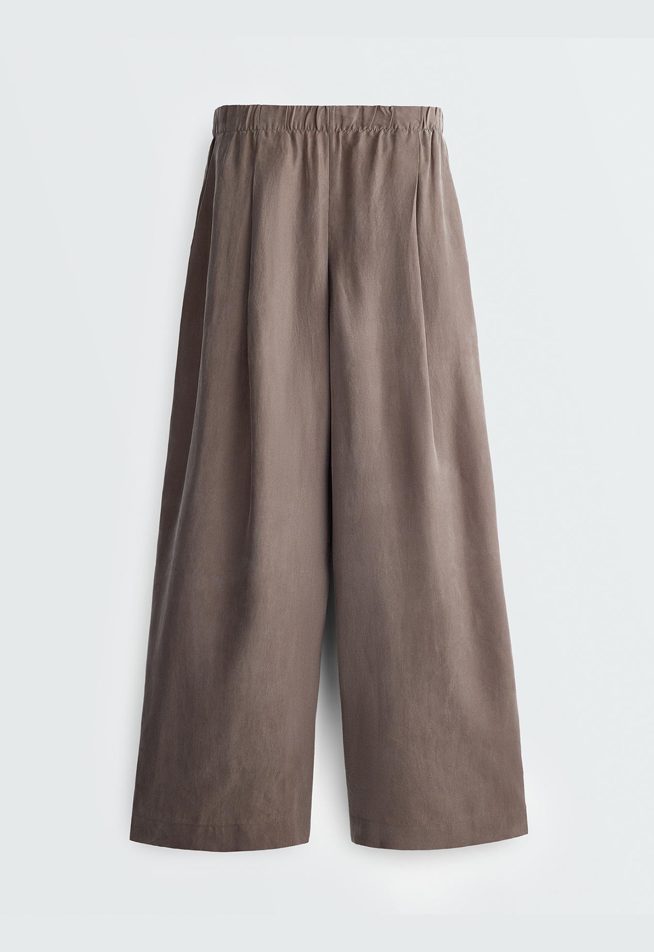 100% lyocell wide-leg trousers — DARK MINK