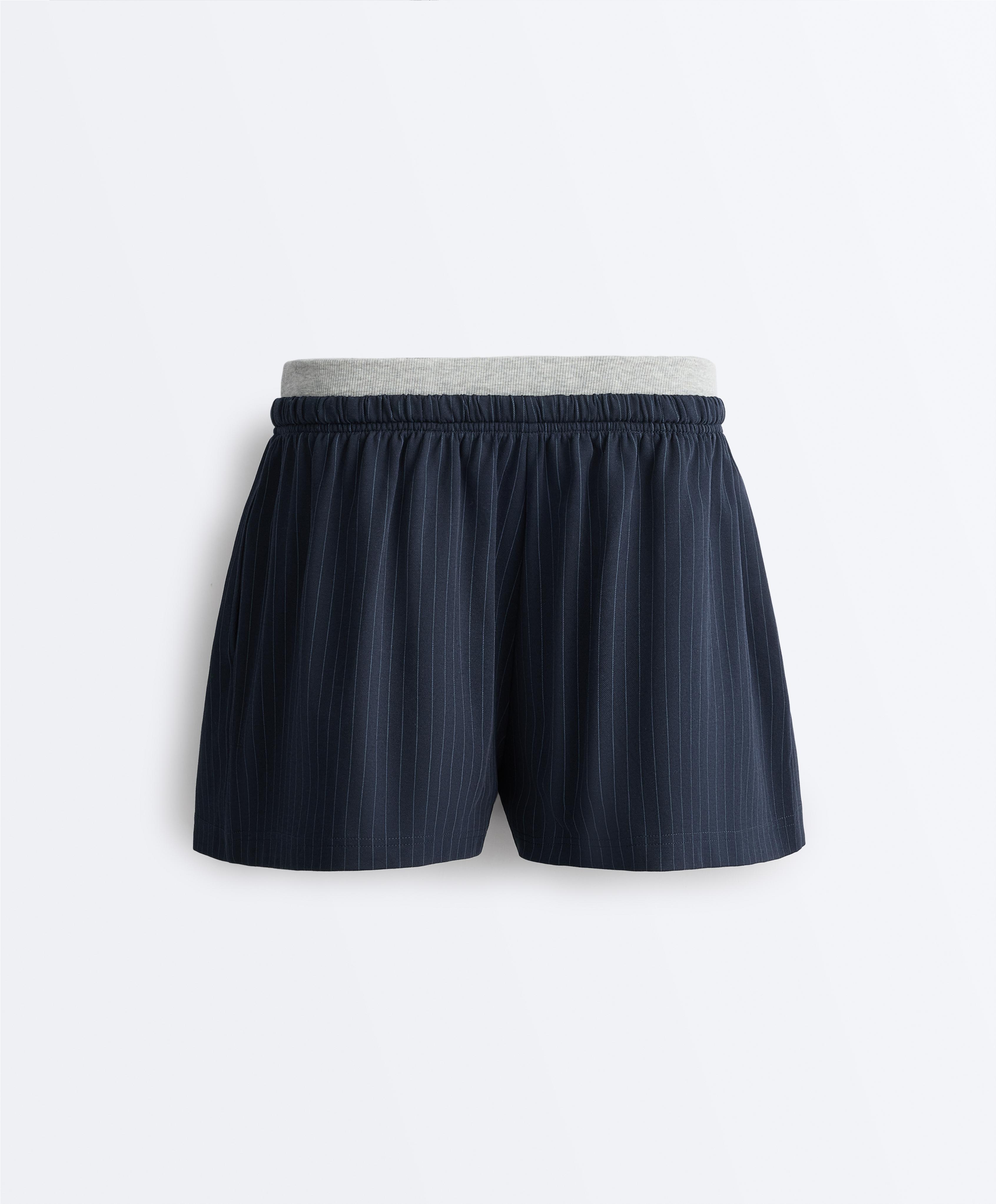 Pinstripe cotton pique shorts — NAVY BLUE