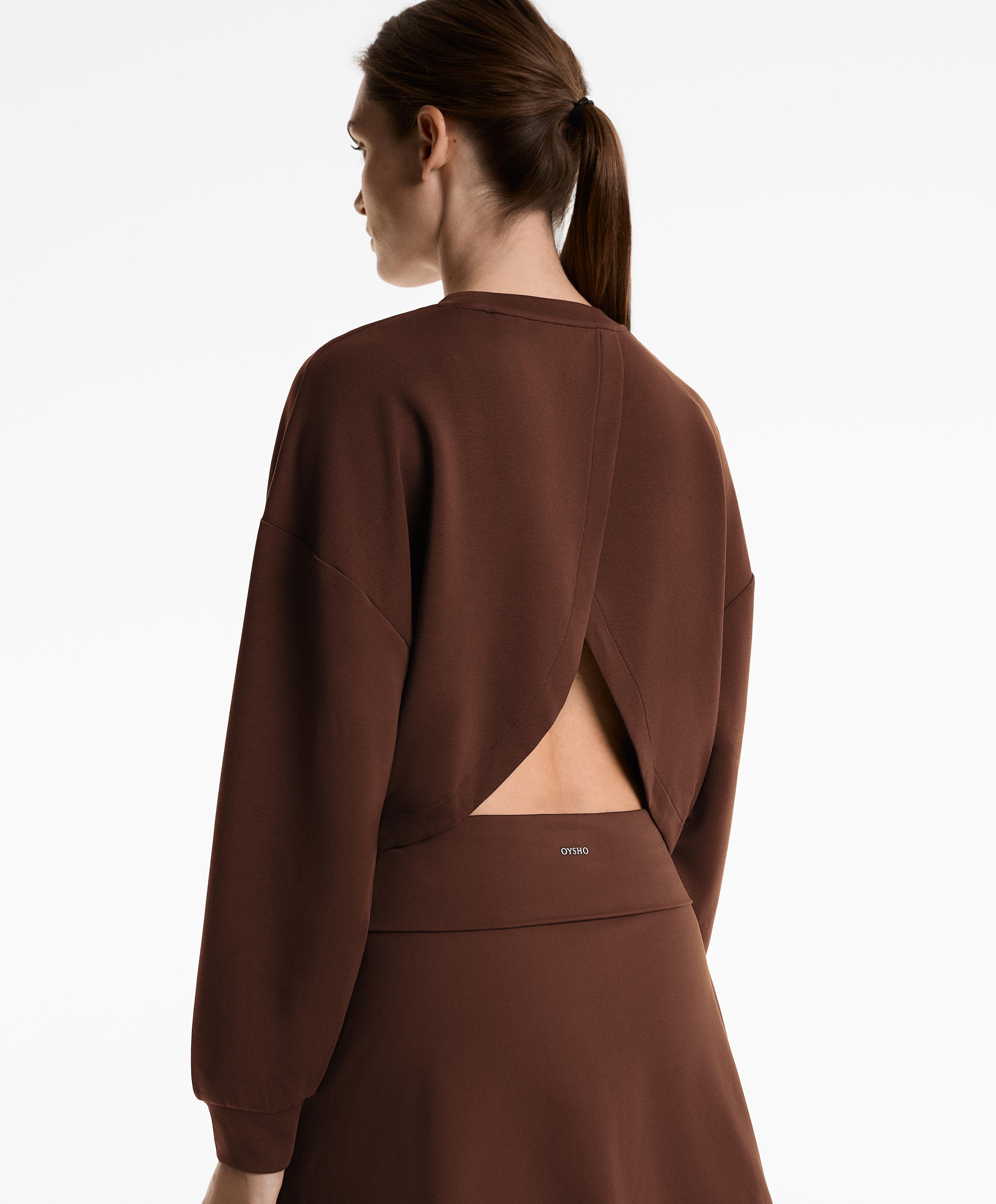 Crop sweater met modal en overslag op de rug