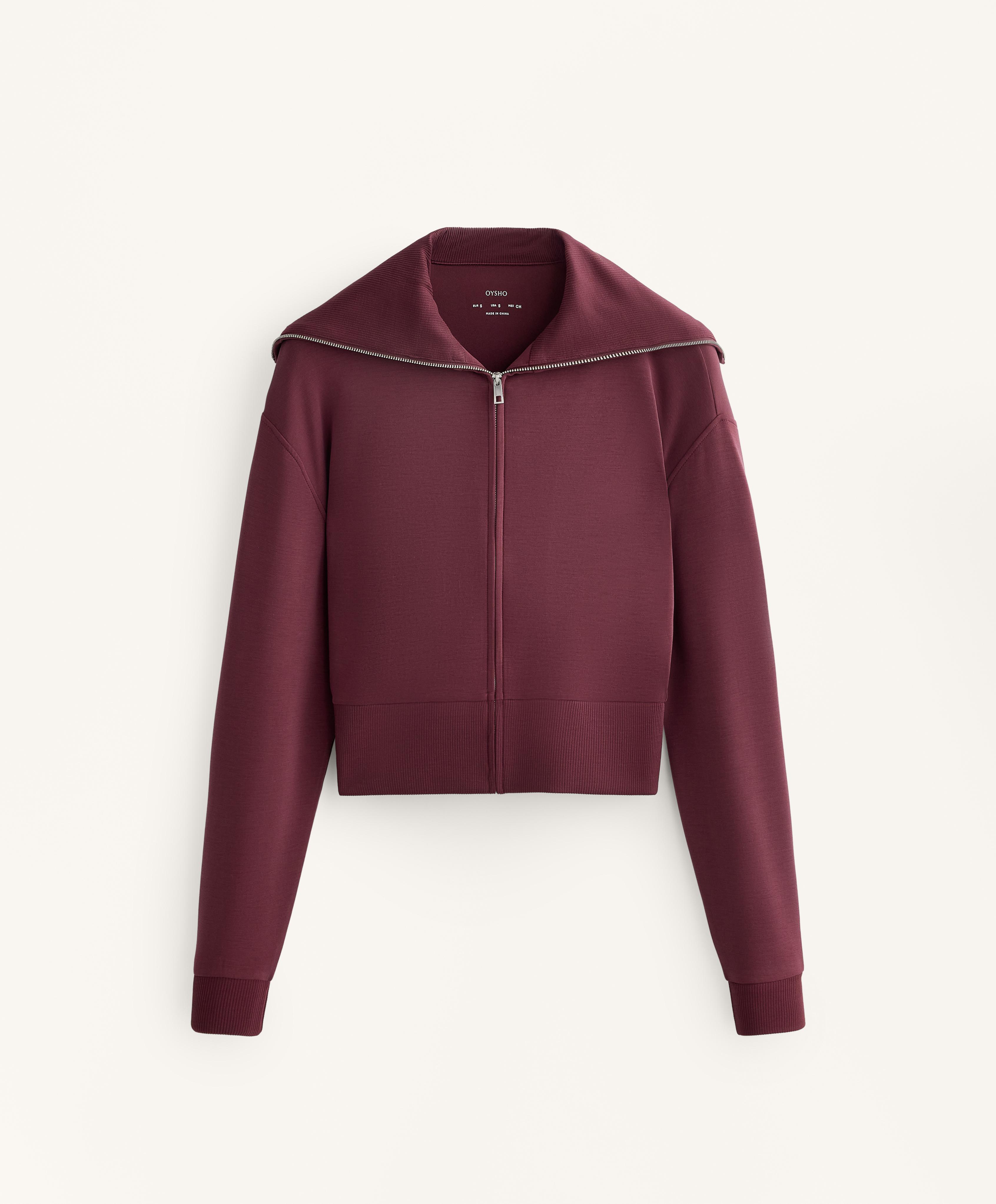 Fitted waist knit collar jacket with modal — MAROON