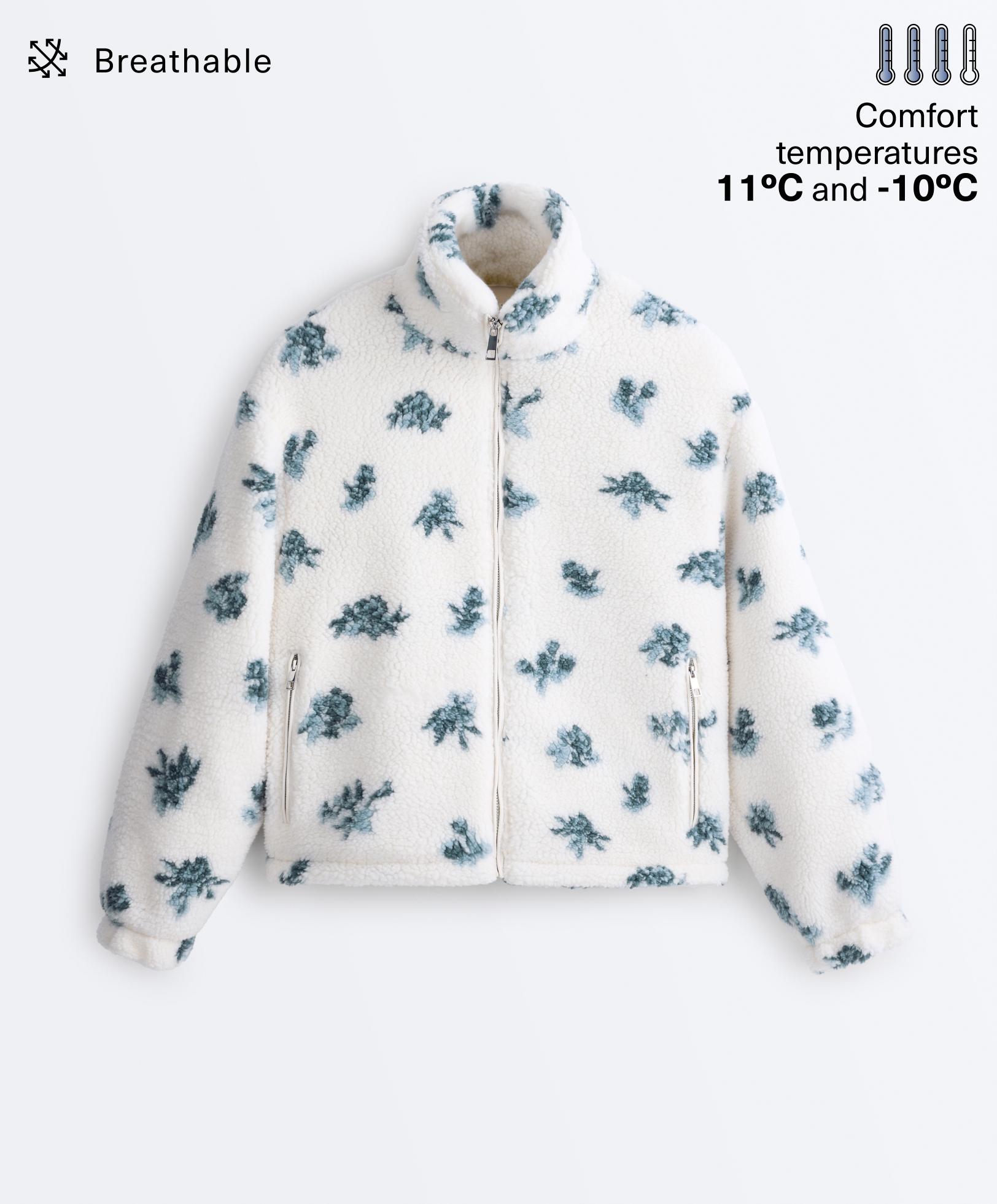 Floral faux-shearling jacket — DUSTY-BLUE