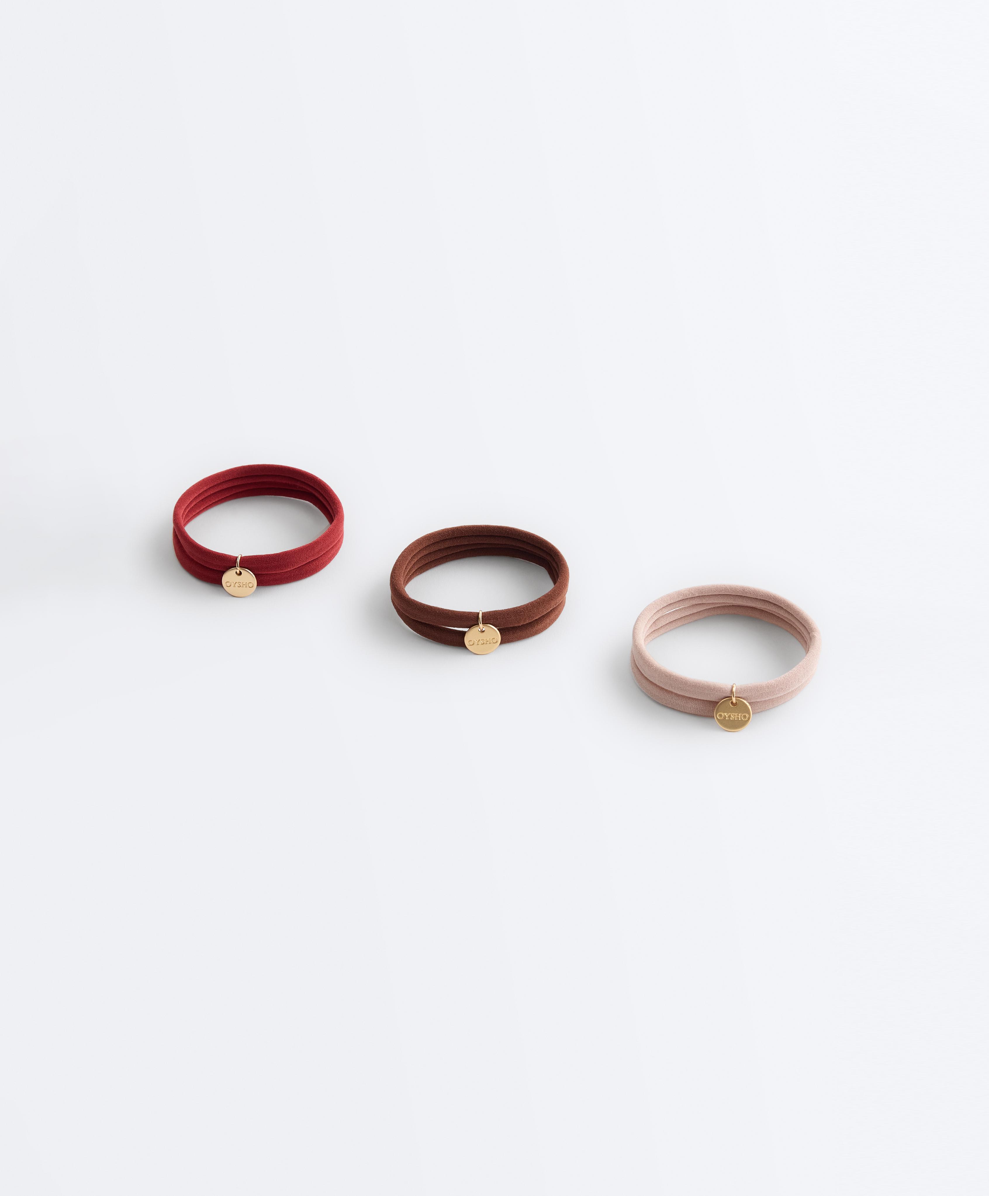 6 Oysho plaque hair ties — DARK BROWN