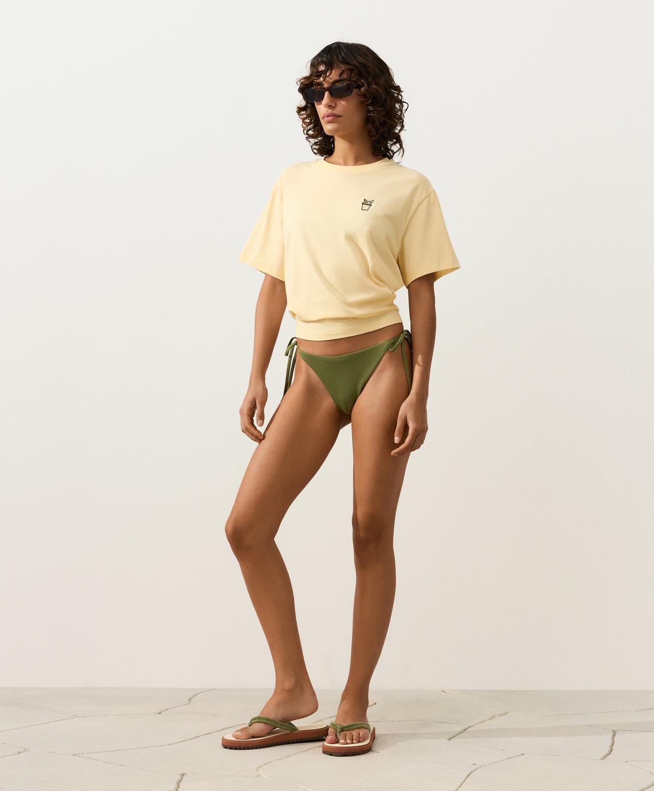 Medium-coverage tie rib bikini briefs — LIGHT KHAKI