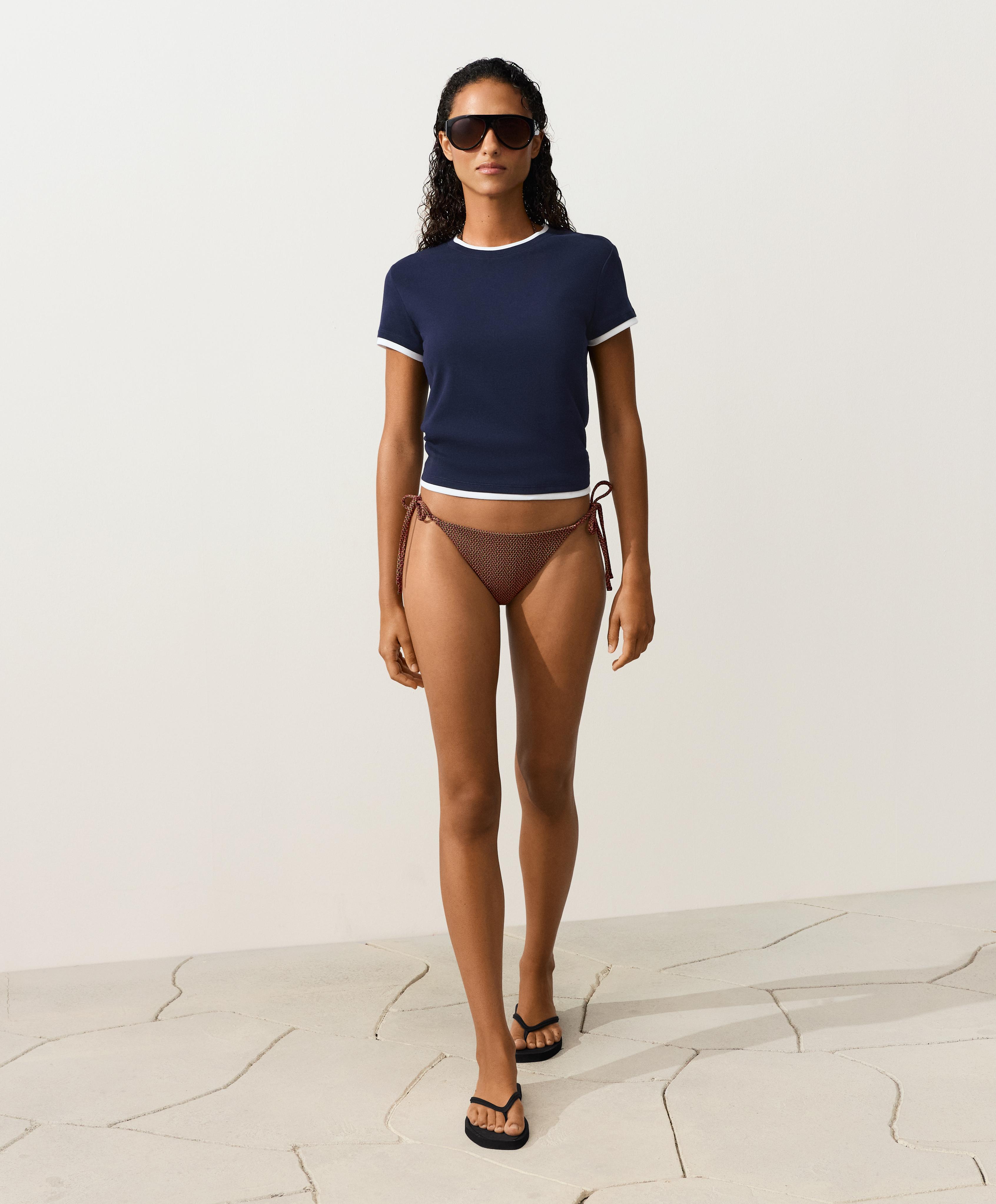Medium-coverage geometric tie bikini briefs — LIGHT KHAKI