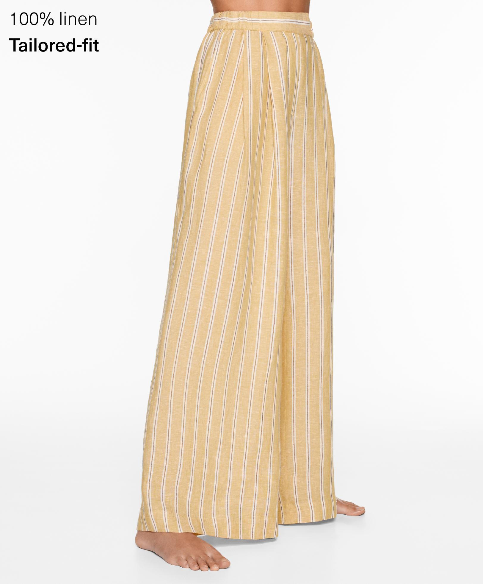 Tailored-fit 100% linen striped trousers - Sale