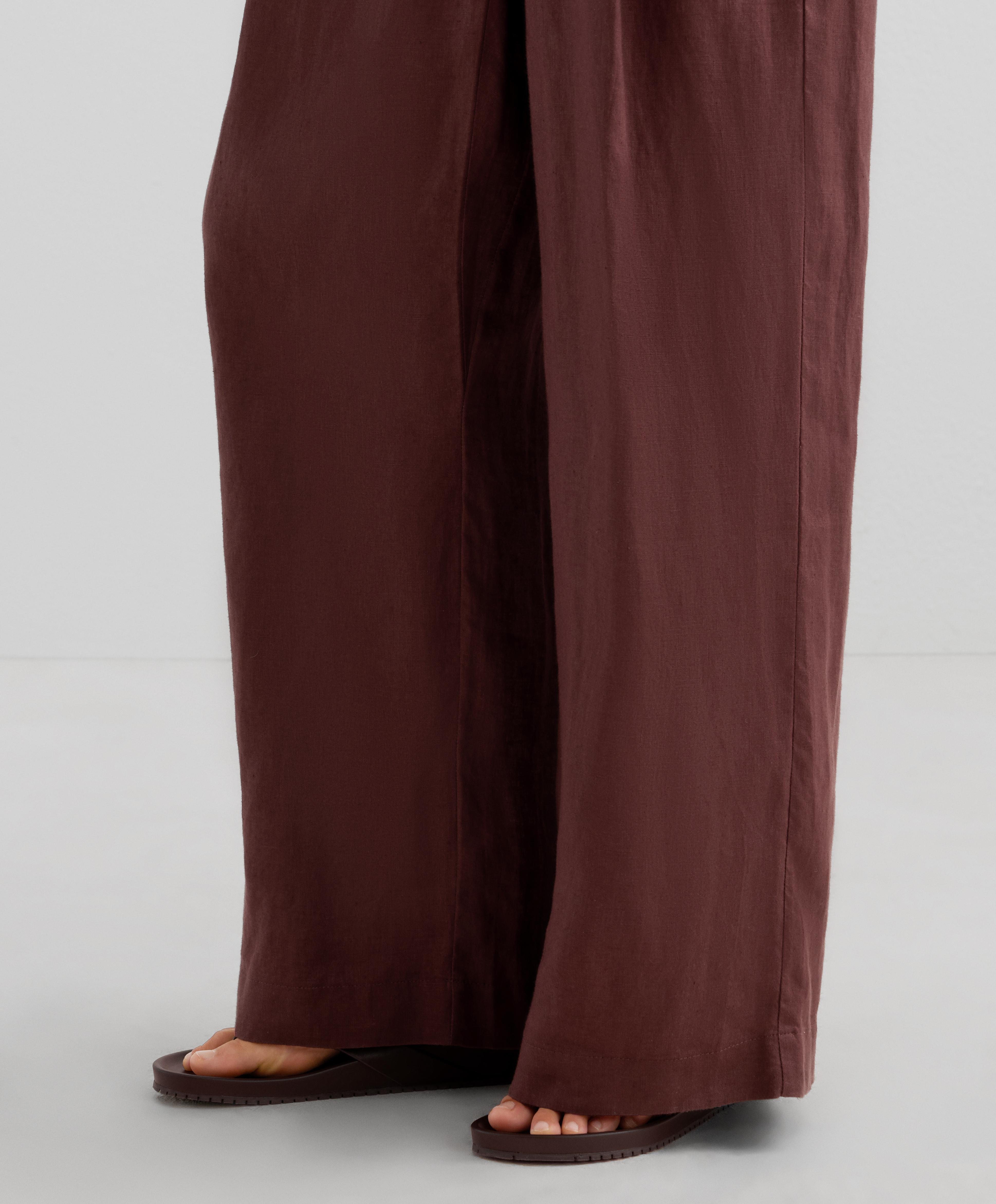 100% linen wide straight-leg trousers with crossover front - Sale 100% linen wide straight-leg trousers with crossover front - Sale