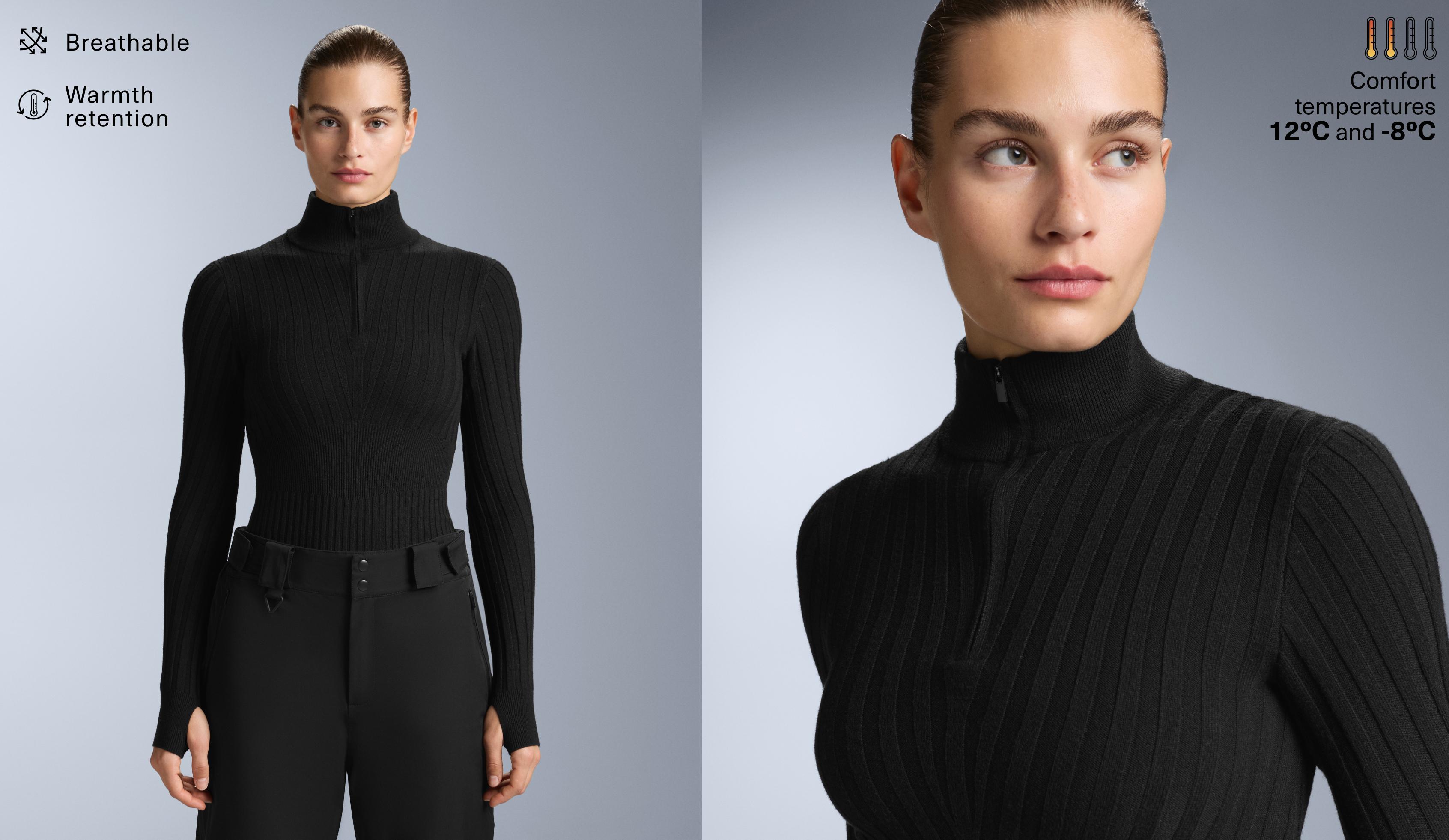 T-shirt thermique base layer en maille rib à col montant