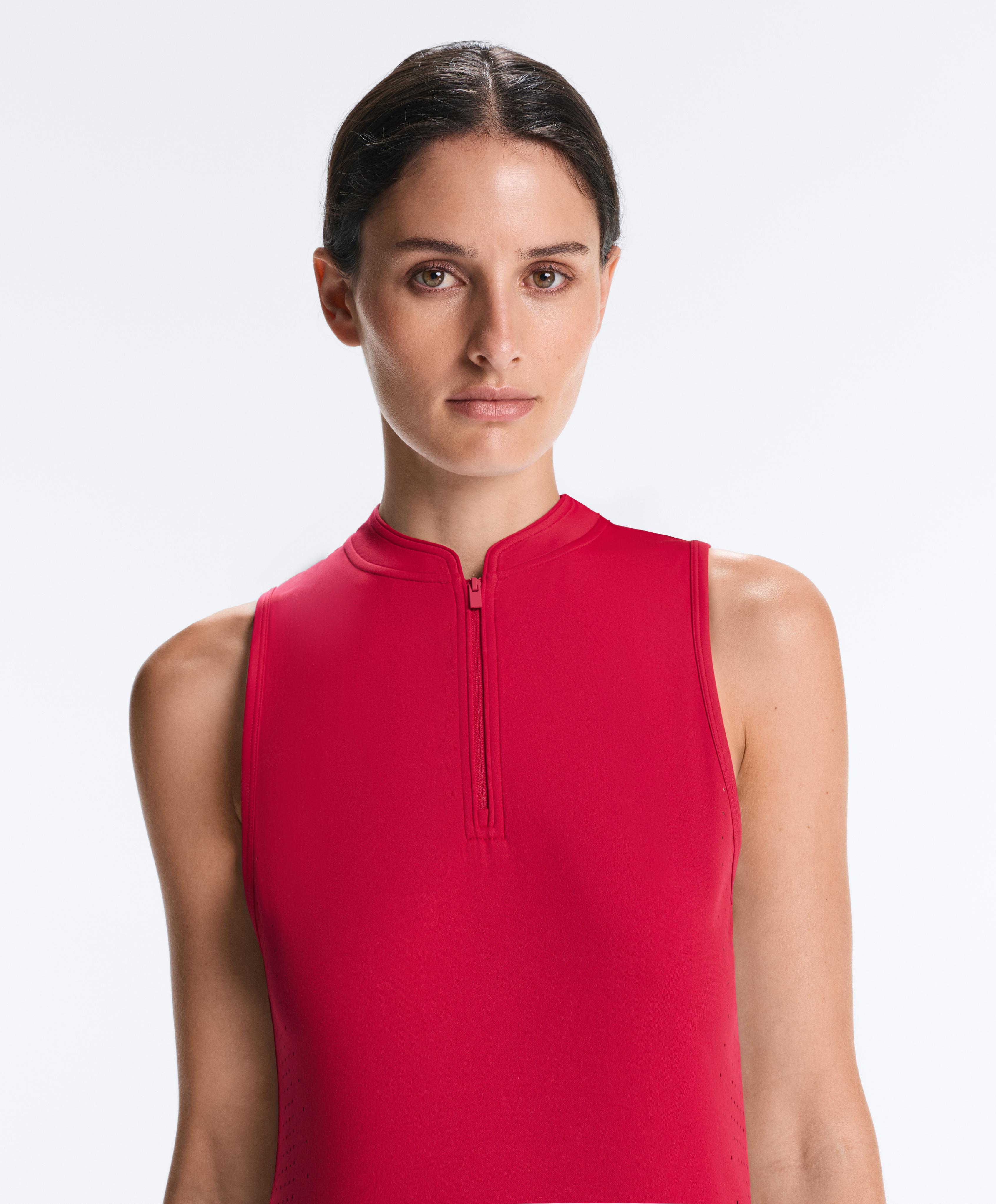Technical sleeveless T-shirt with half zip — RED