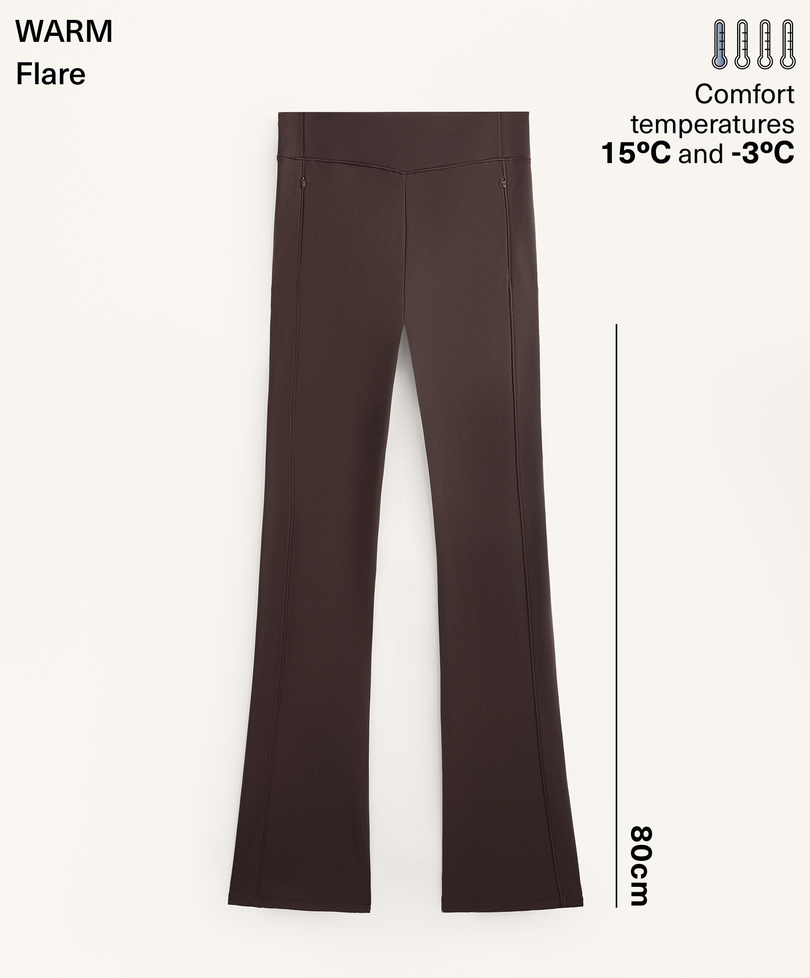 High rise warm flare trousers with pockets — DARK REDDISH‑BROWN