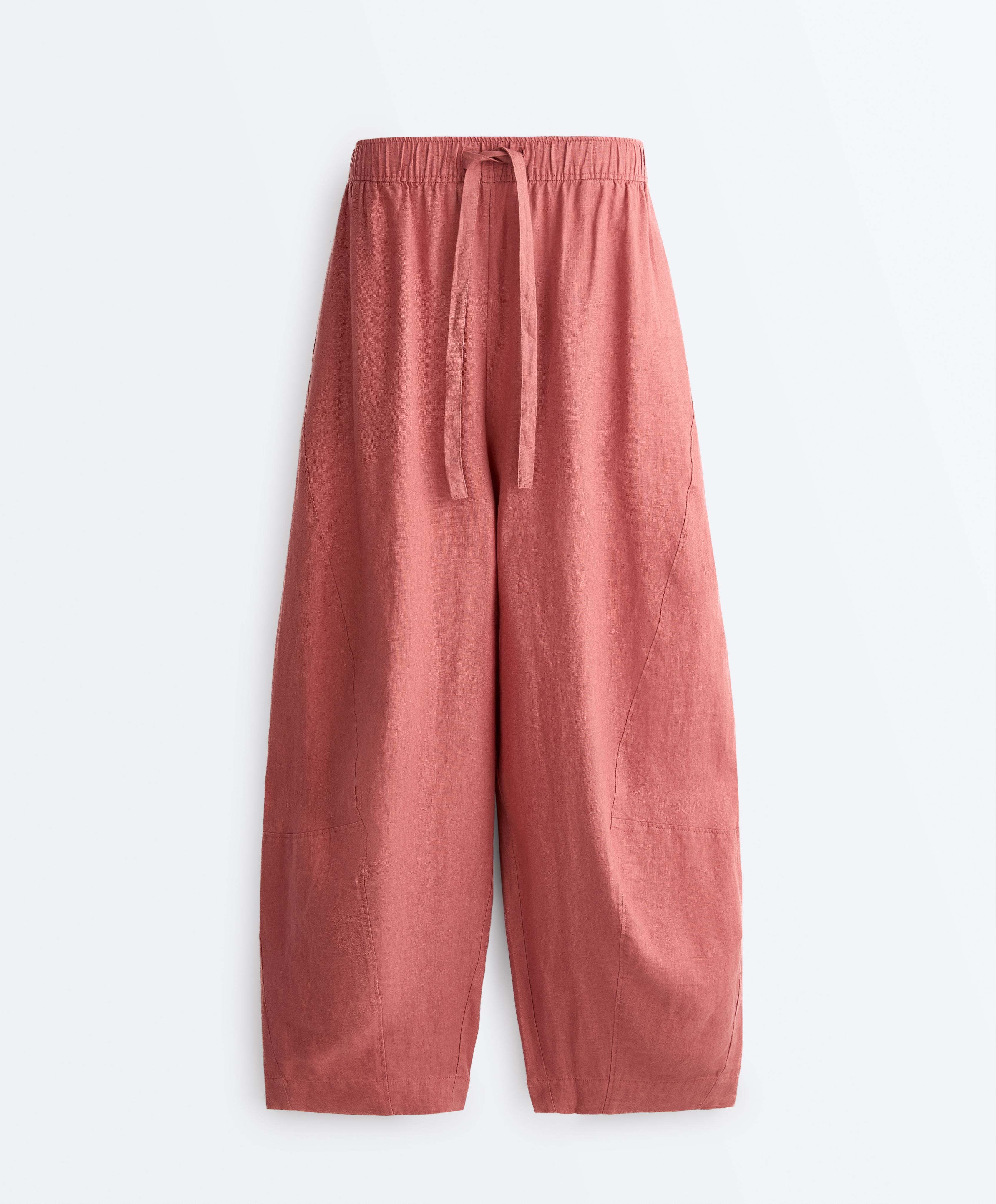 100% linen balloon trousers — CORAL