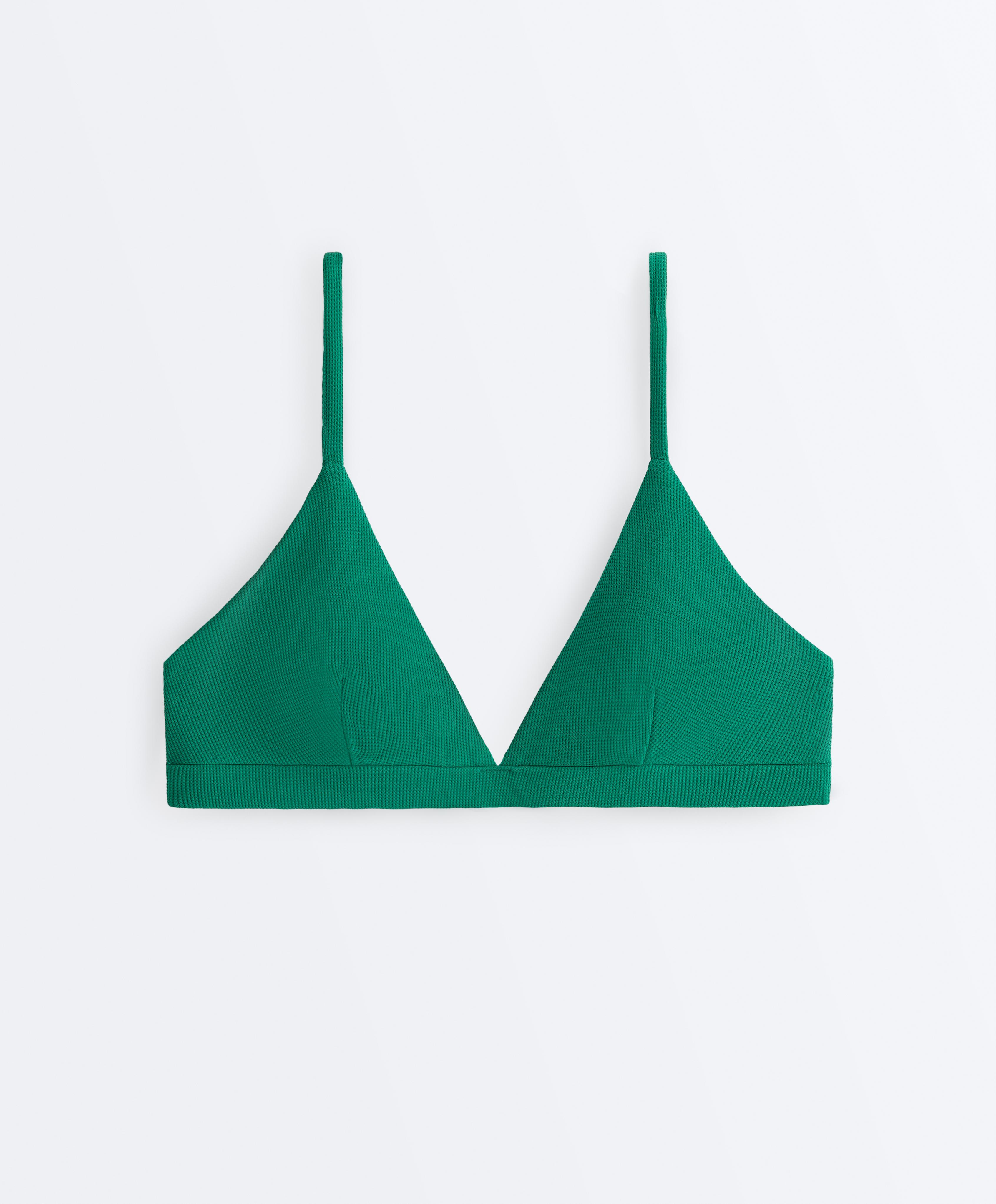 Piqué triangle bikini top — PALE EMERALD