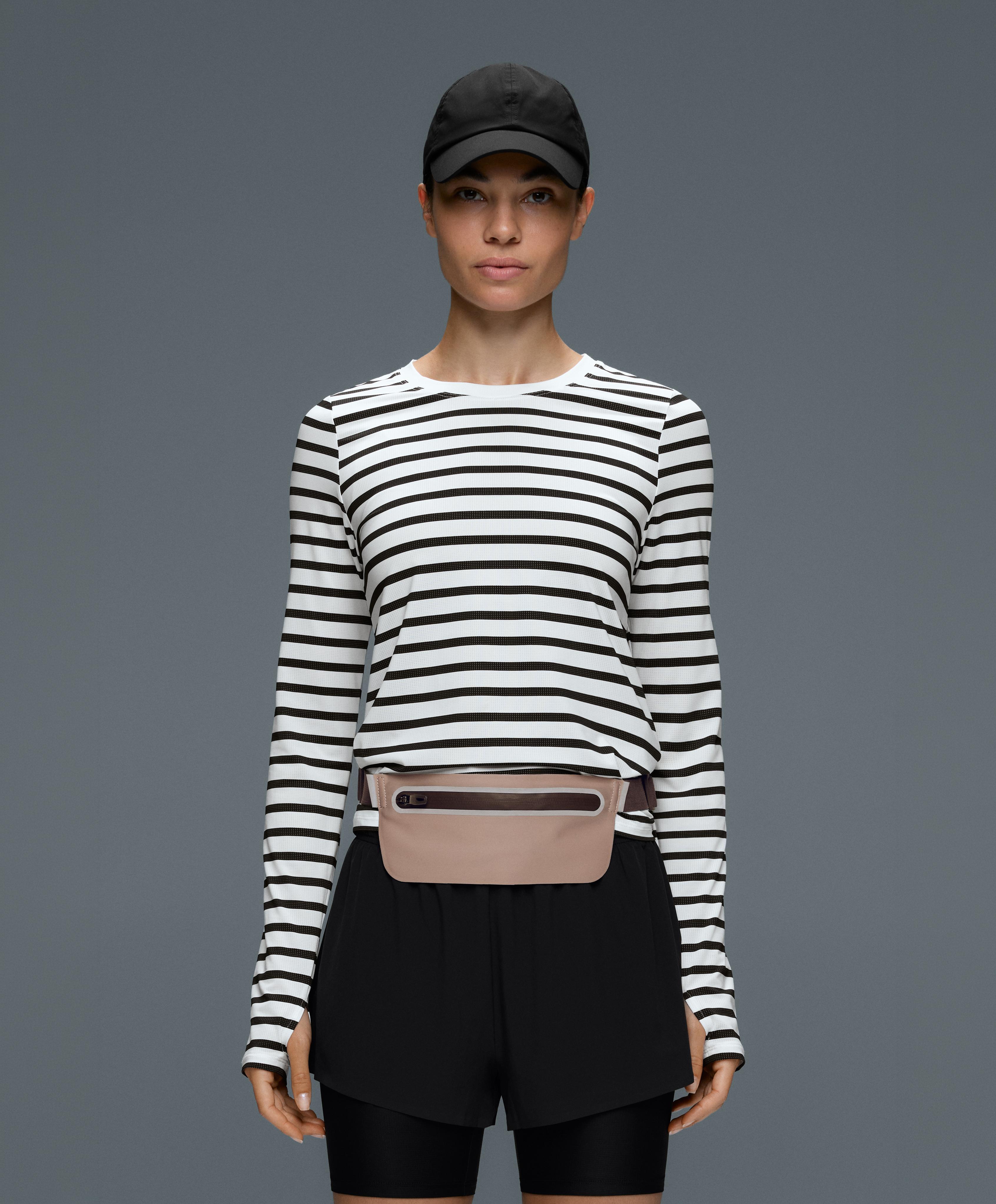 Striped long-sleeve technical T-shirt — BLACK