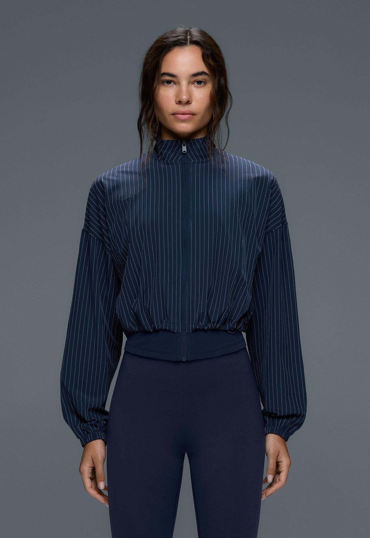 Pinstripe water-repellent technical jacket — NAVY BLUE