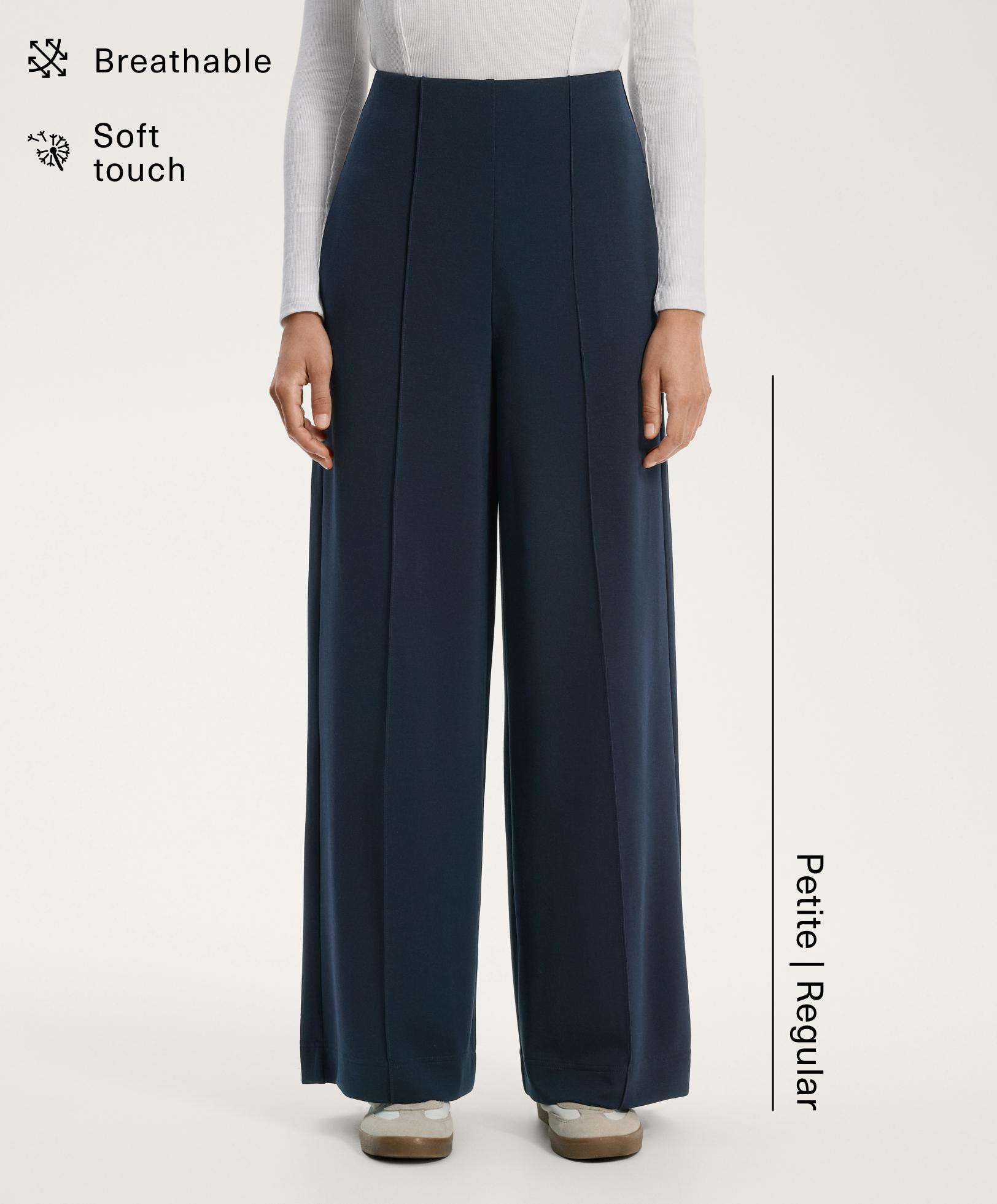 Soft-touch modal wide-leg striped trousers with front pleat detail Soft-touch modal wide-leg striped trousers with front pleat detail