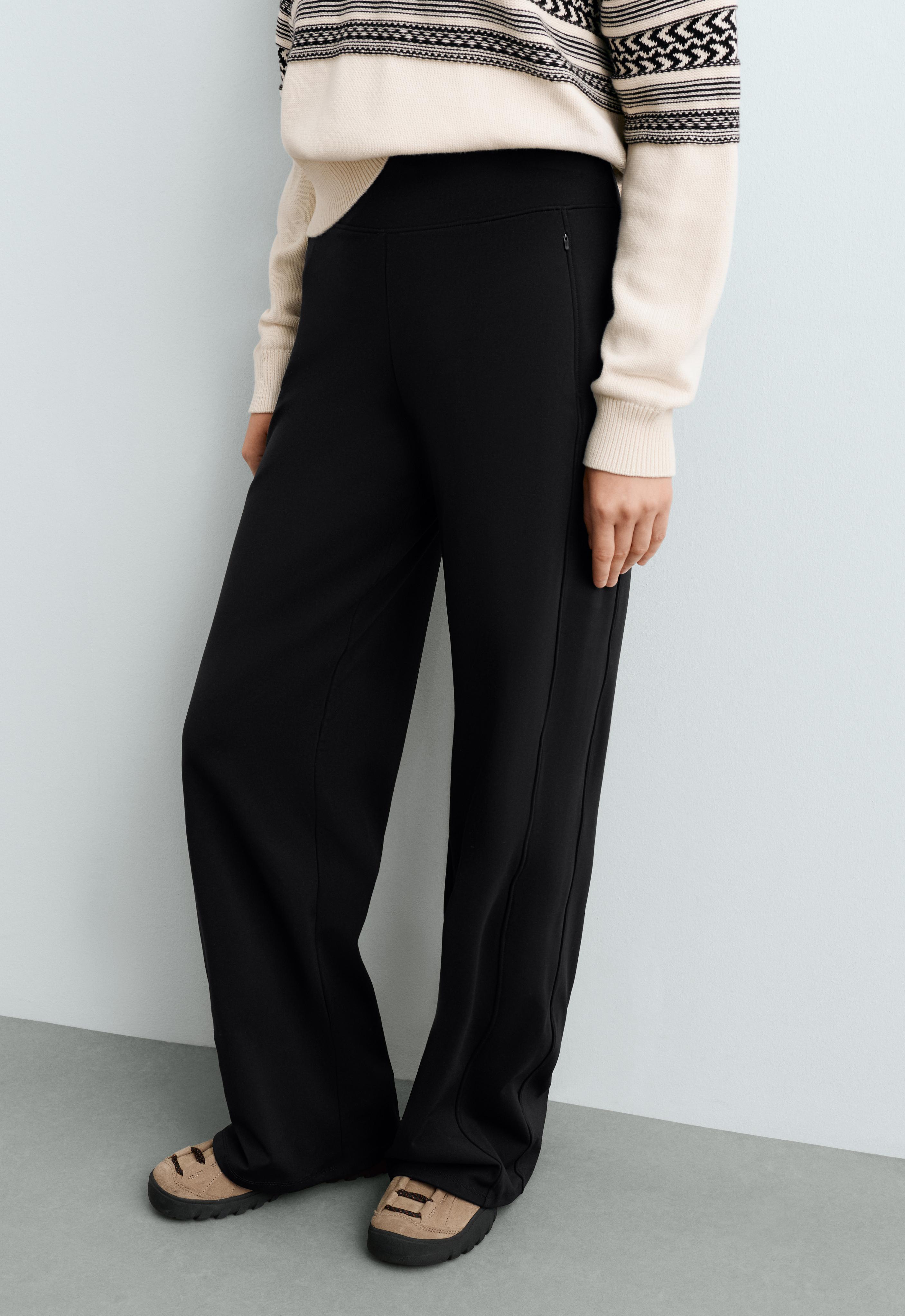 High rise Warm straight trousers with zips
