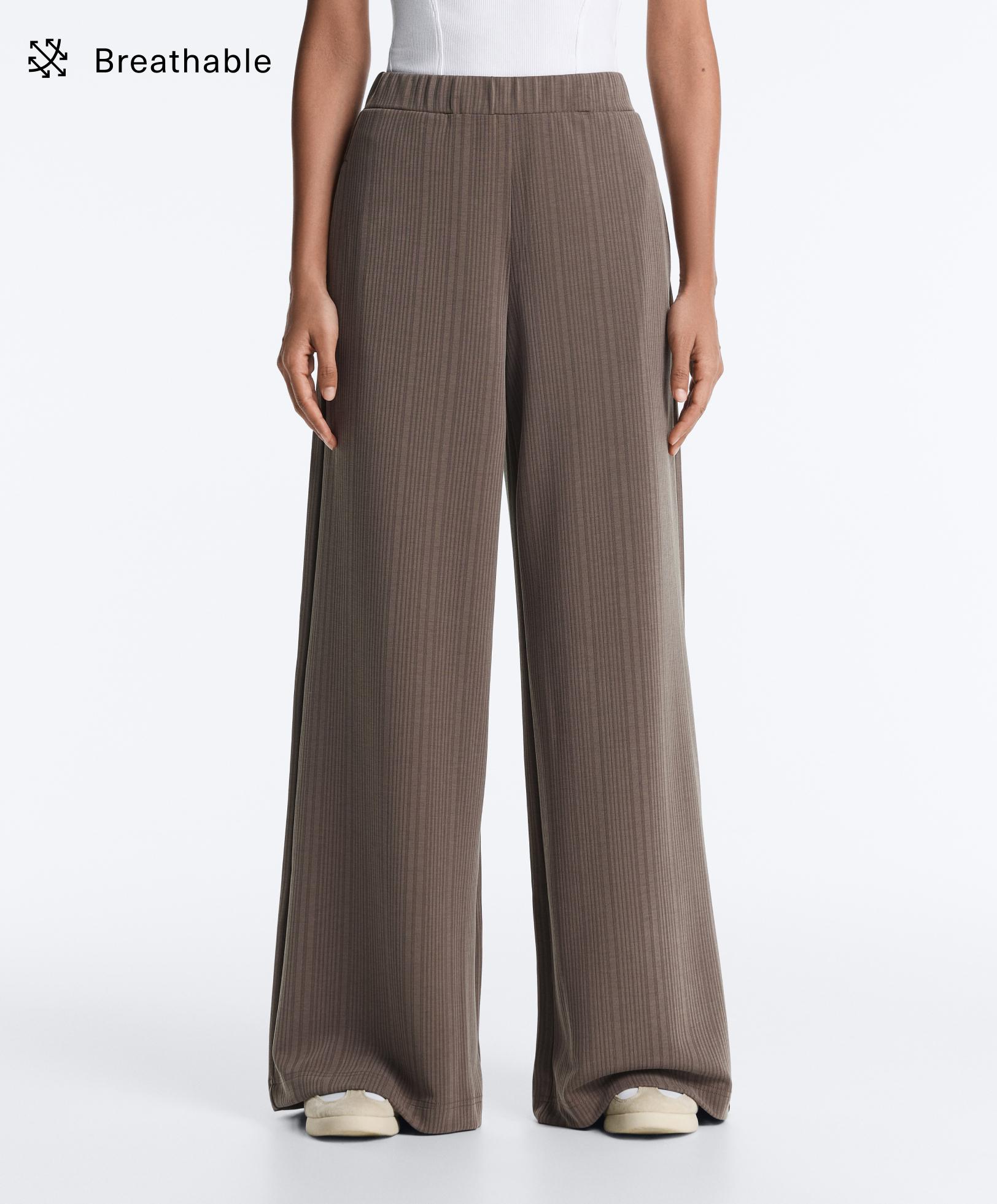 Pantalon droit à rayures asymétriques avec modal - Soldes Pantalon droit à rayures asymétriques avec modal - Soldes
