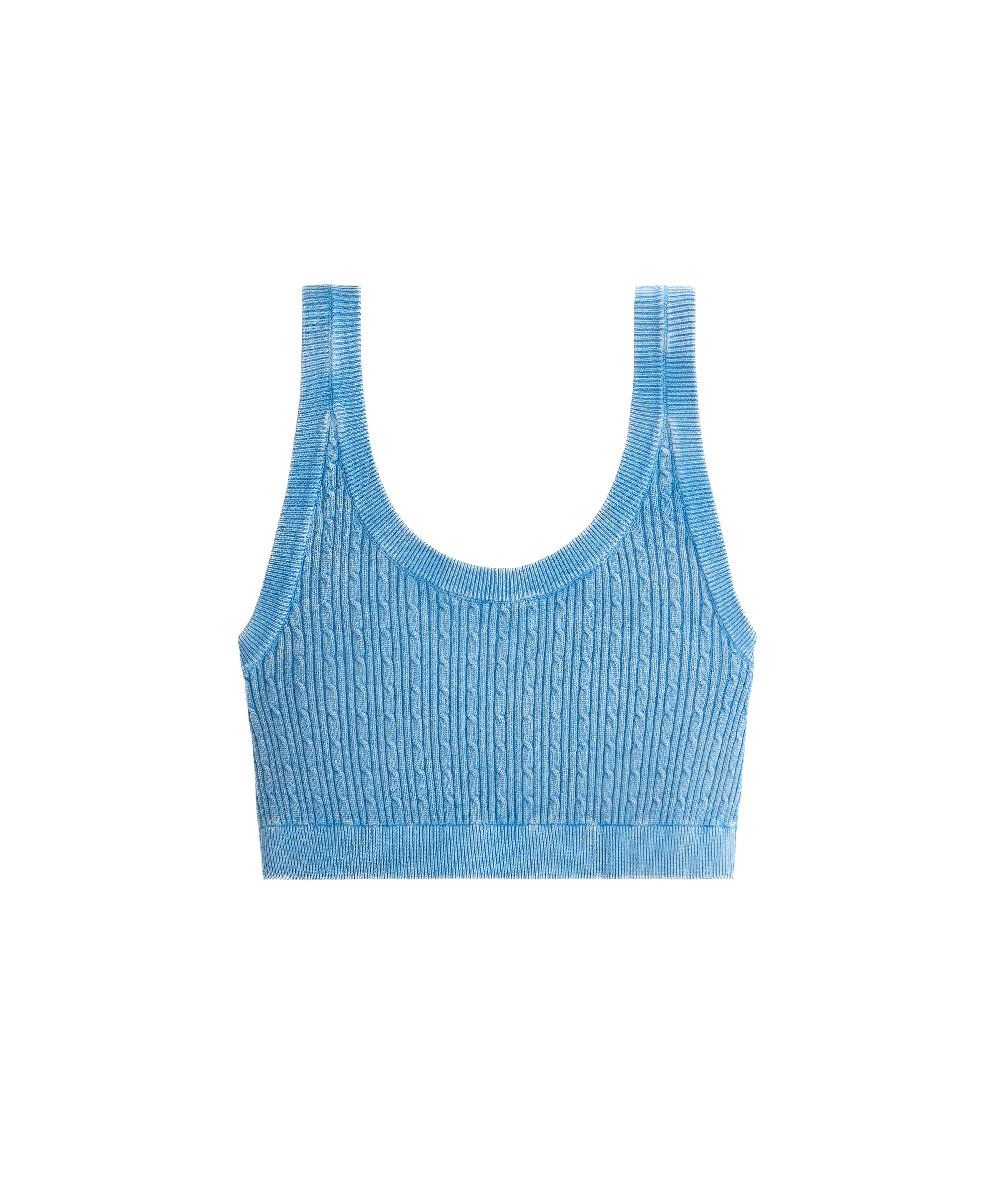 Washed knit crop cable strap T-shirt — WASHED SKY BLUE
