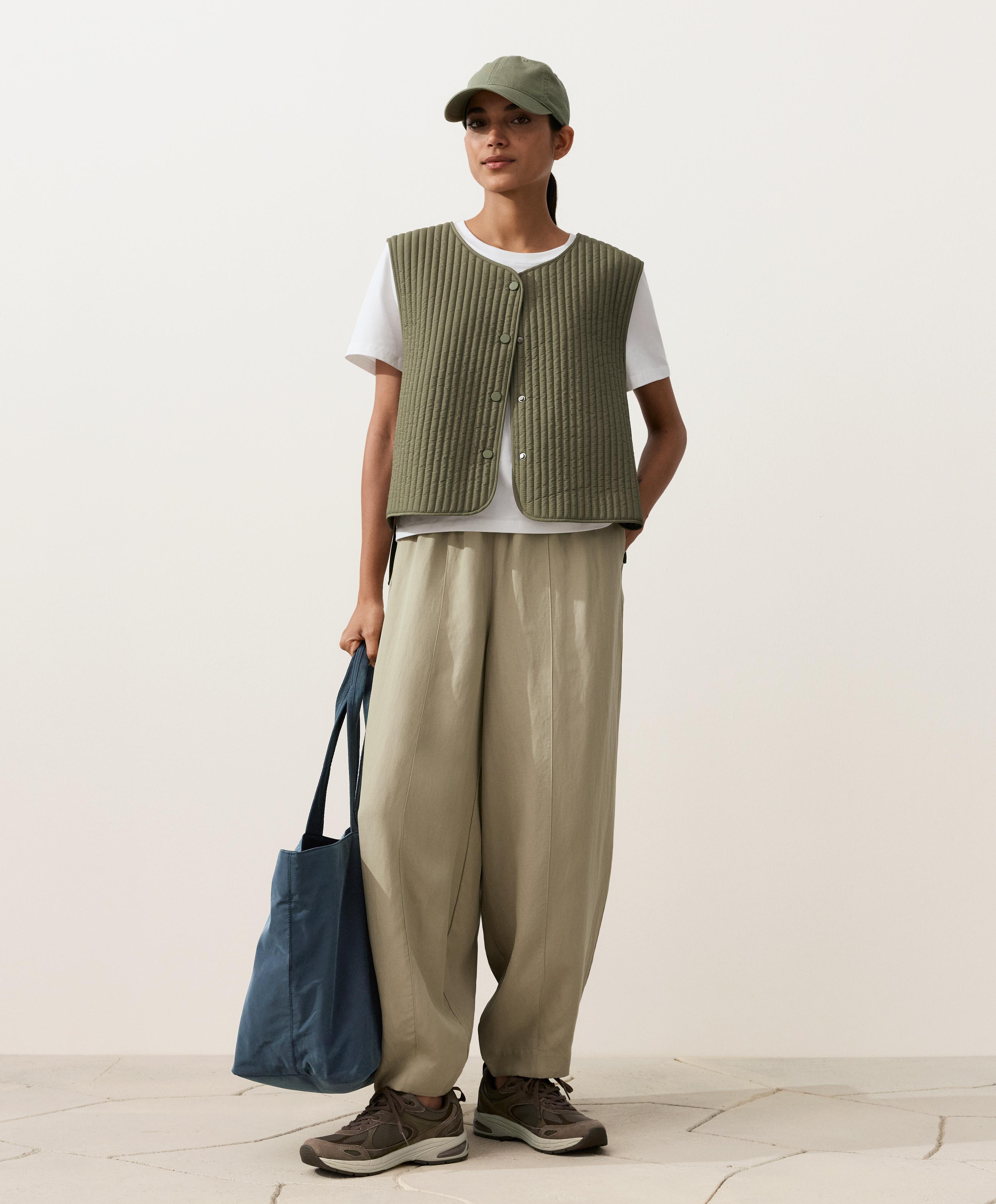 Balloon trousers lyocell blend and 24% linen with seams — GREEN BEIGE