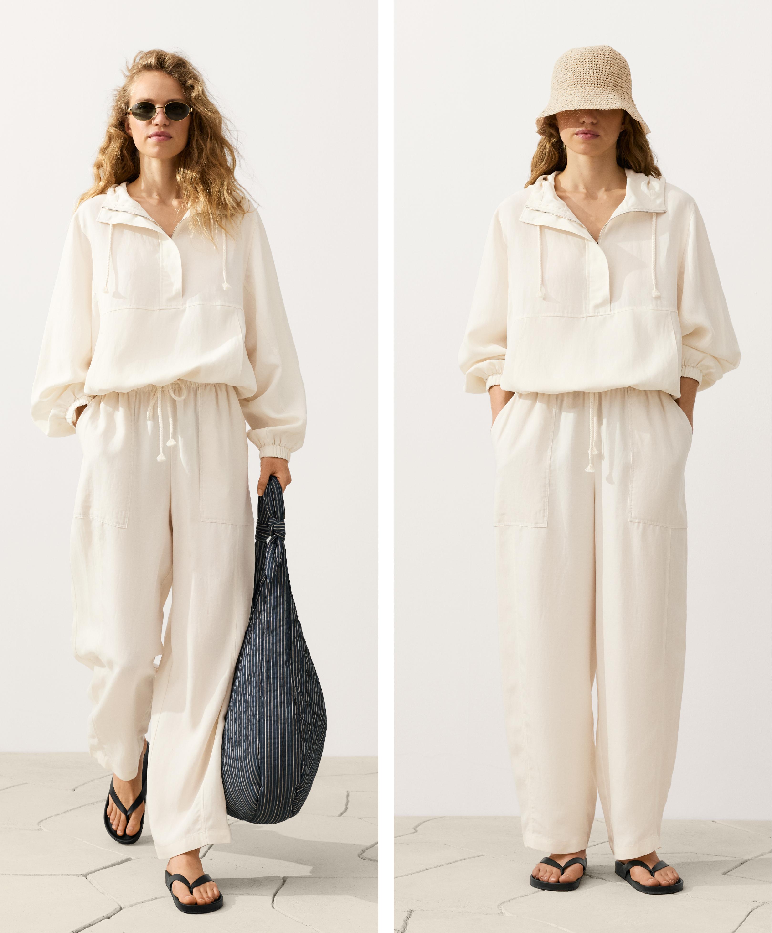 Lyocell blend and 24% linen straight trousers — PALE ECRU