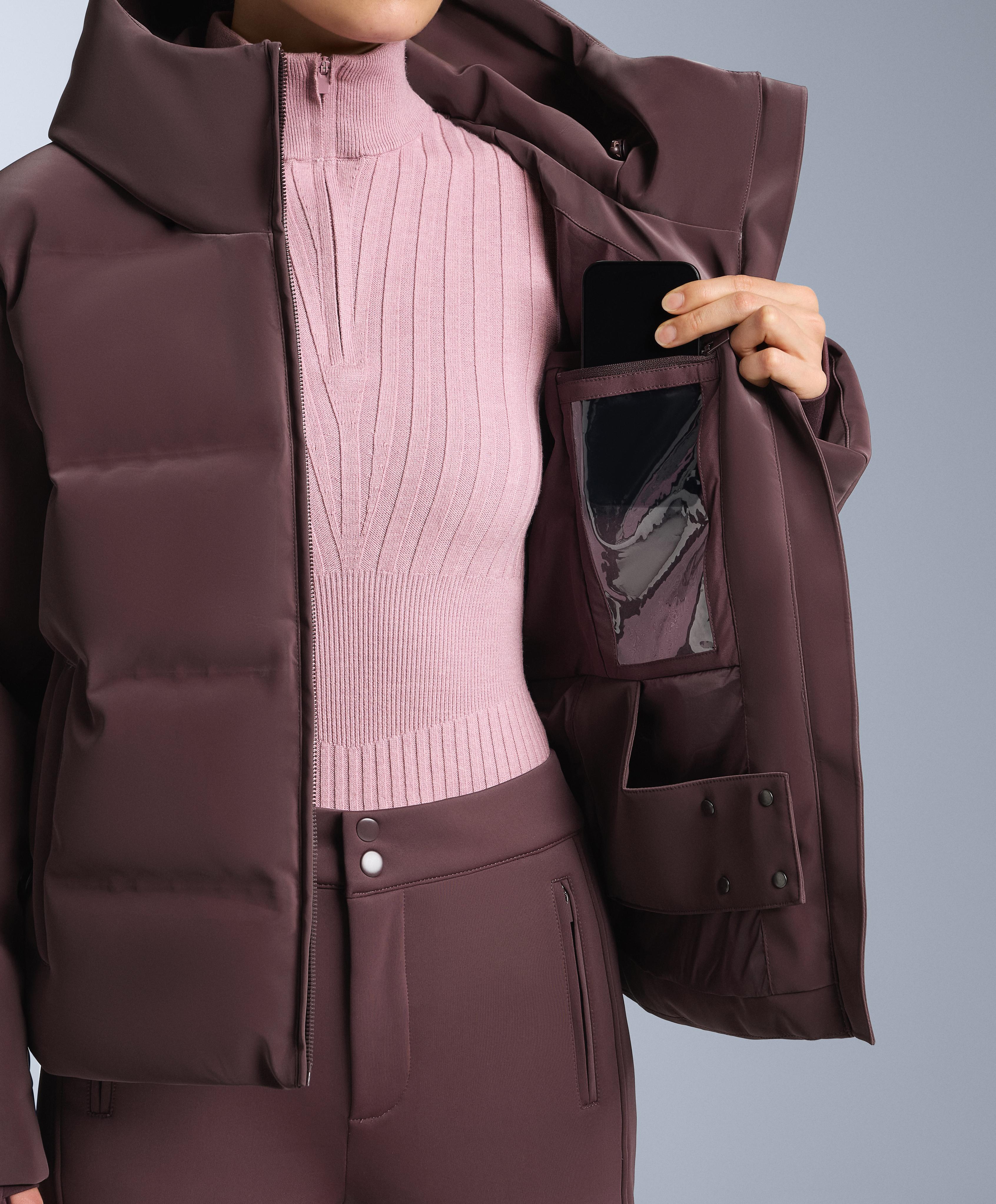 Satin padded jacket 80% down and 20% feather MINARDI PIUME SKI water-resistant — DARK WINE RED