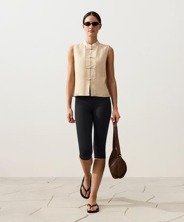 100% linen sleeveless stand-up collar shirt — SANDY           7