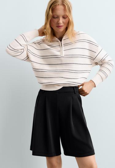 Soft-touch modal Bermuda shorts with pleats — BLACK 4