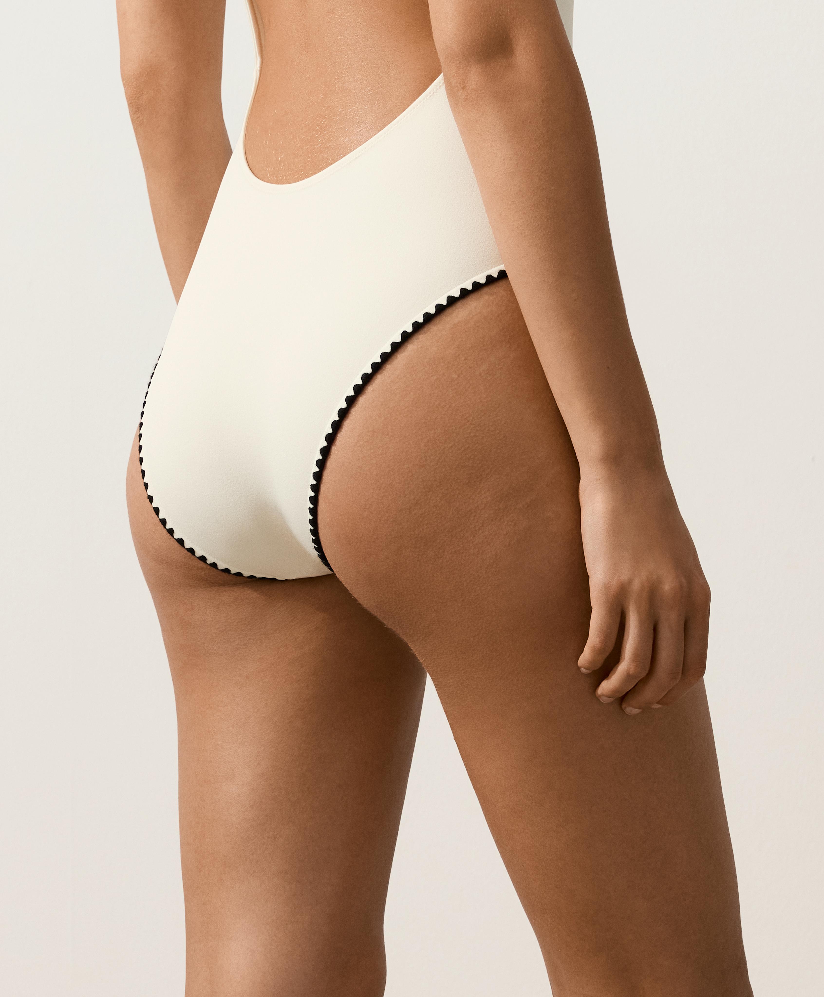 Contrast stitch swimsuit — PALE ECRU